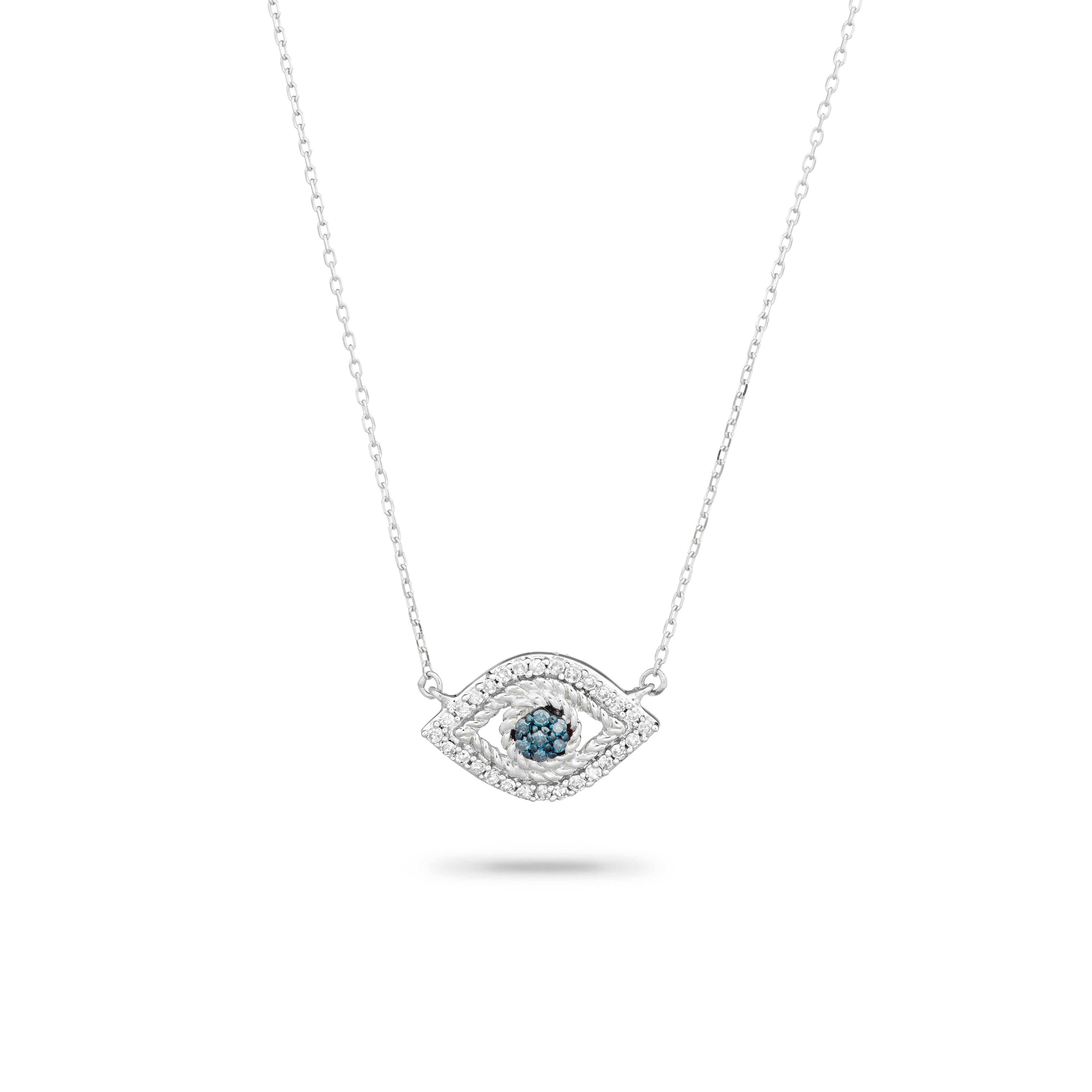 Tiny Pavé Evil Eye Necklace in Sterling Silver