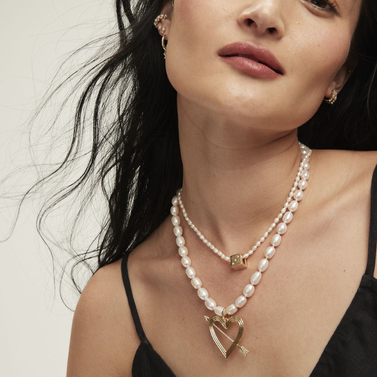 XL Pavé Heart Pearl Necklace