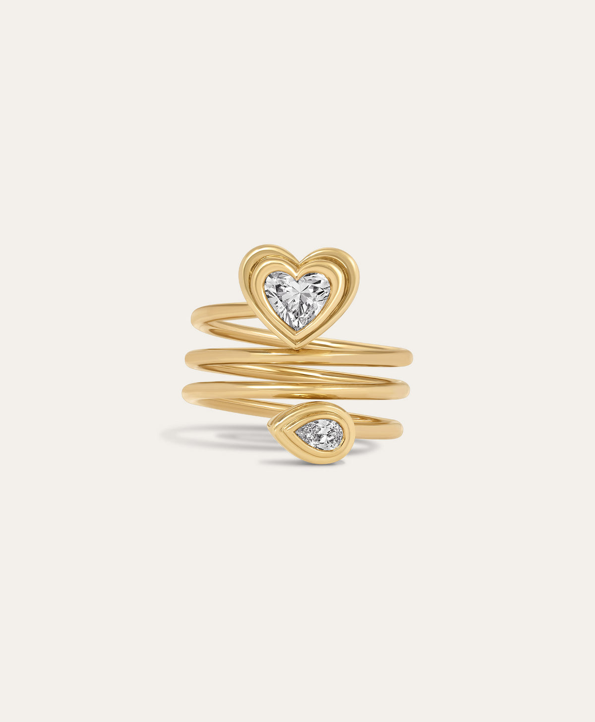 One of a Kind Groovy Diamond Heart and Pear Spiral Ring, Size 6