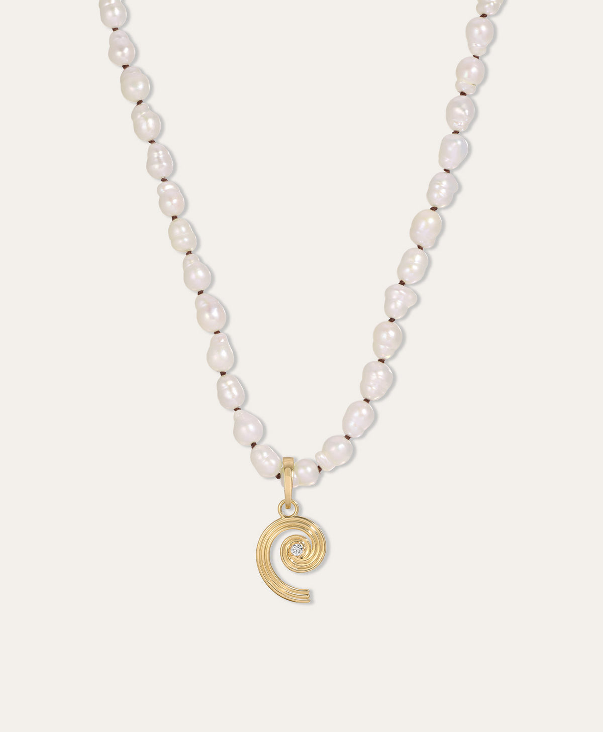 One of a Kind Groovy Diamond Spiral Teardrop Pearl Necklace