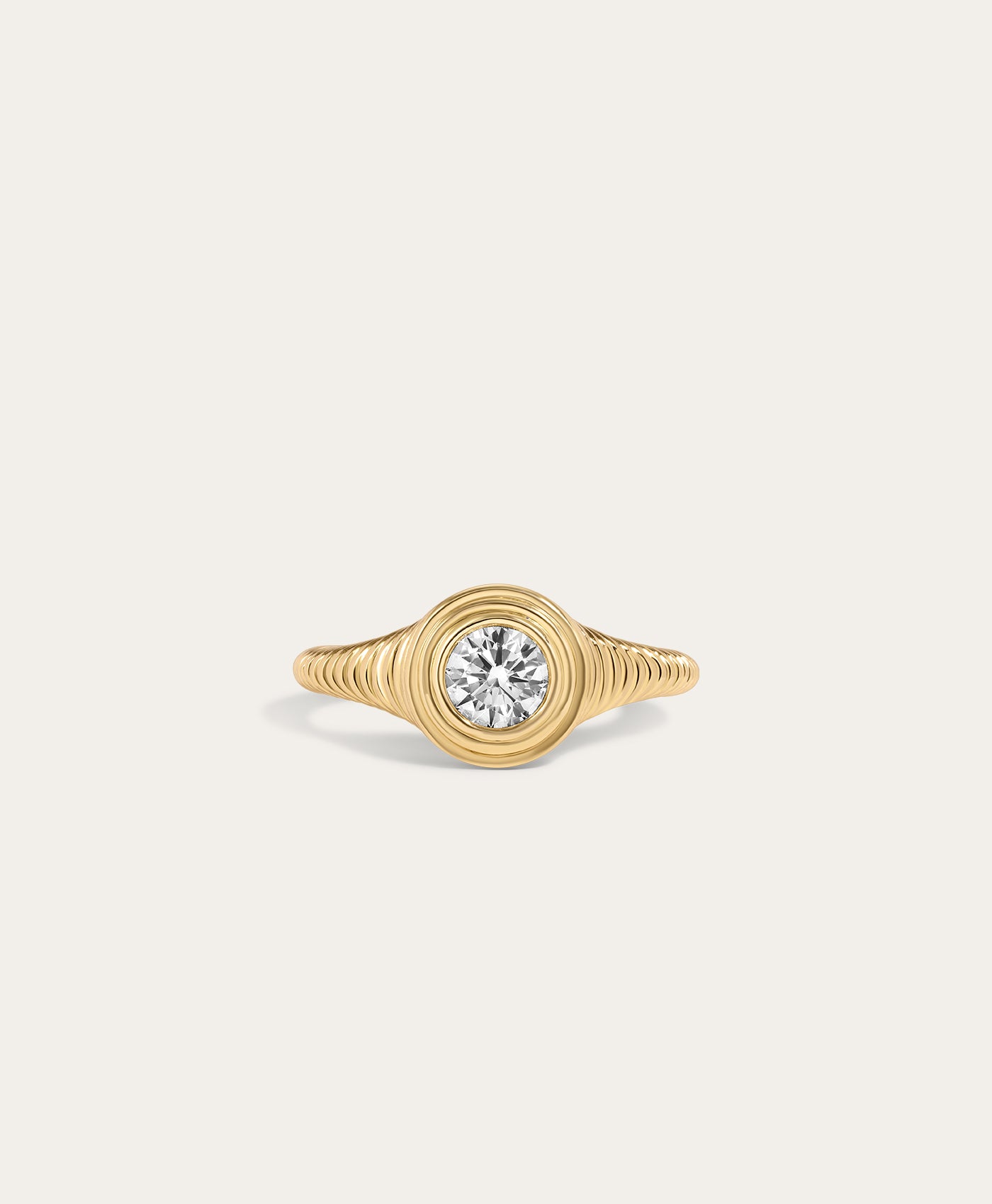 One of a Kind Groovy Solitaire Diamond Signet Ring, Size 6