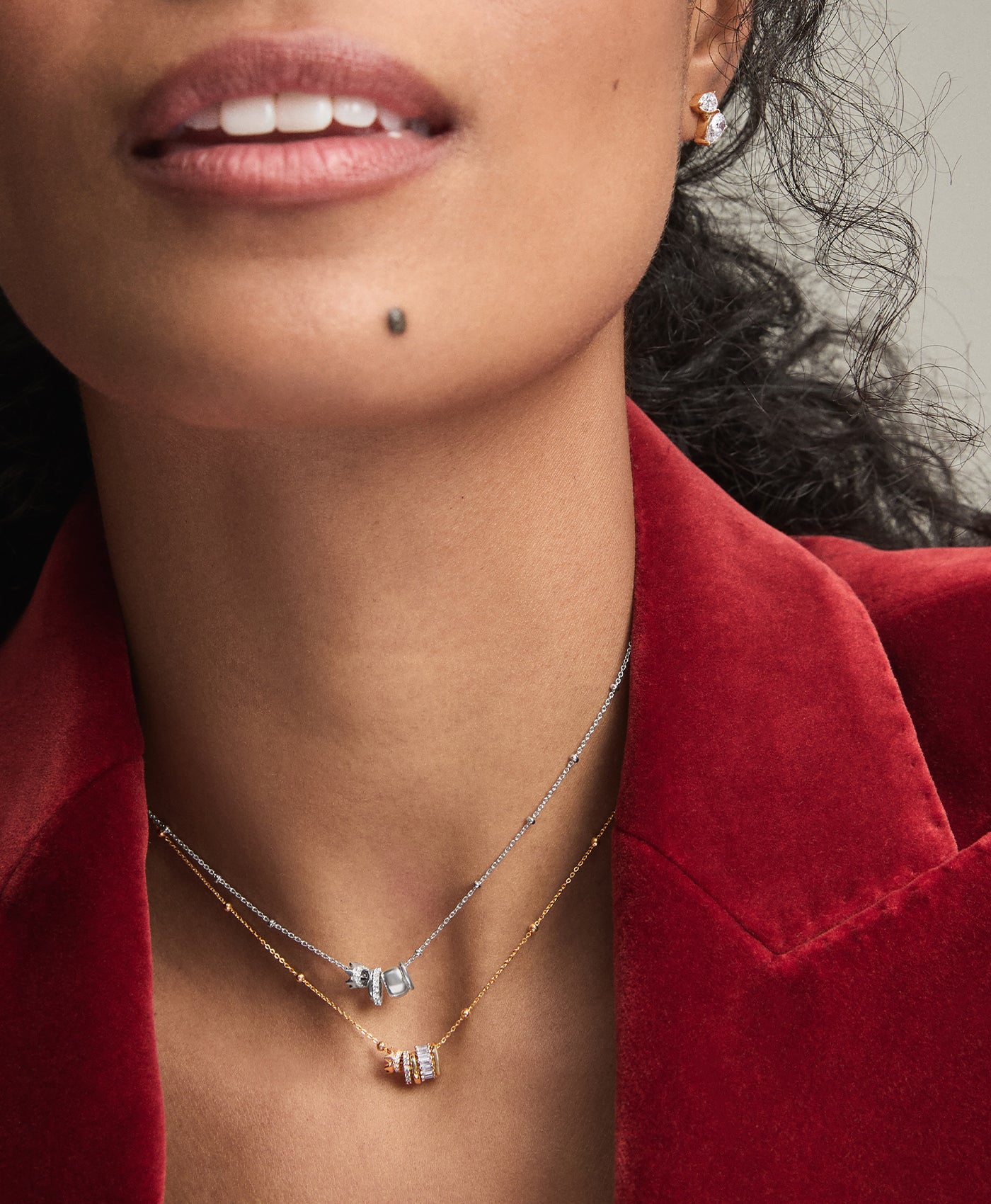 Pavé Crown Mini Bead Necklace on Saturn Chain in Sterling Silver