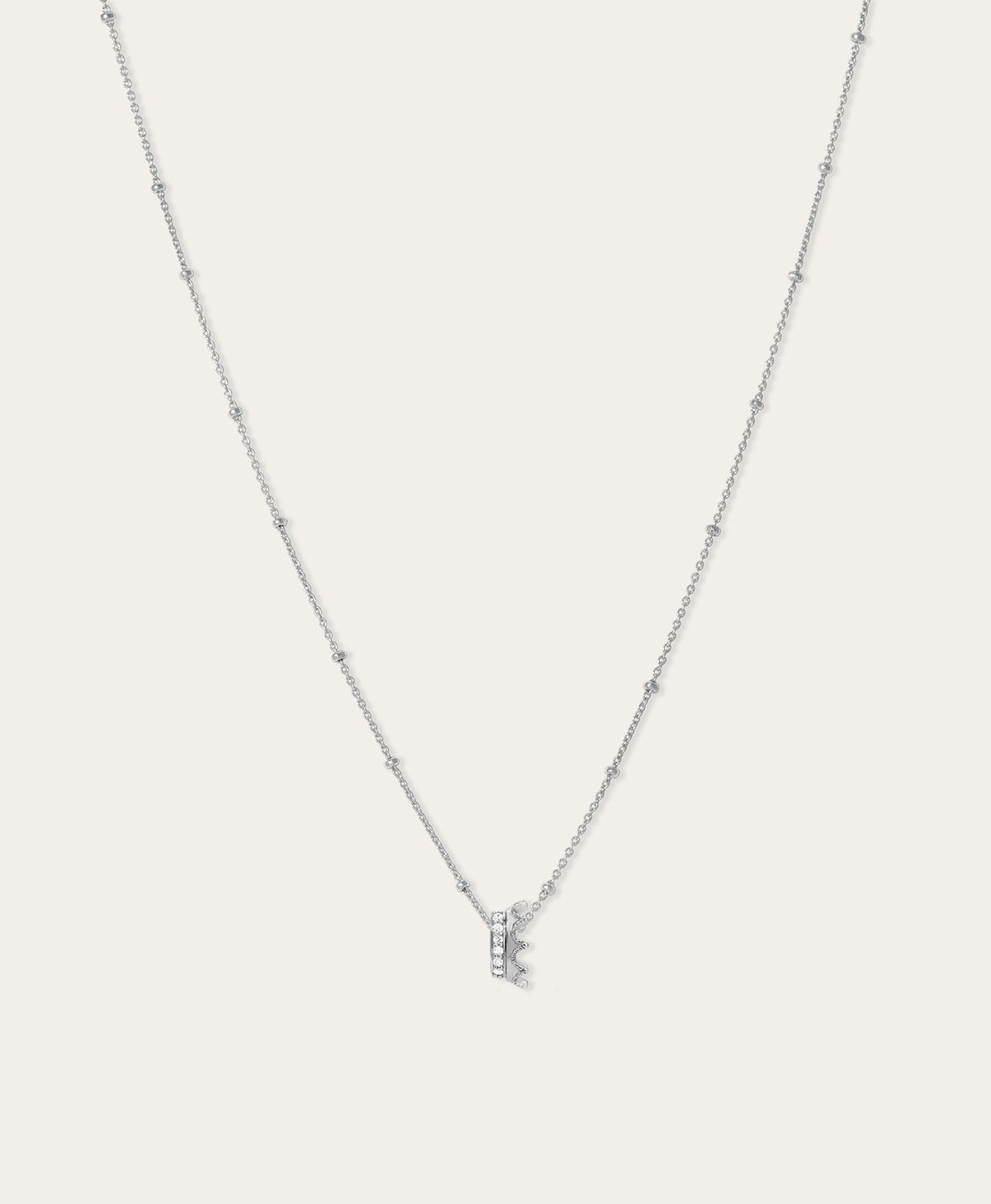 Pavé Crown Mini Bead Necklace on Saturn Chain in Sterling Silver