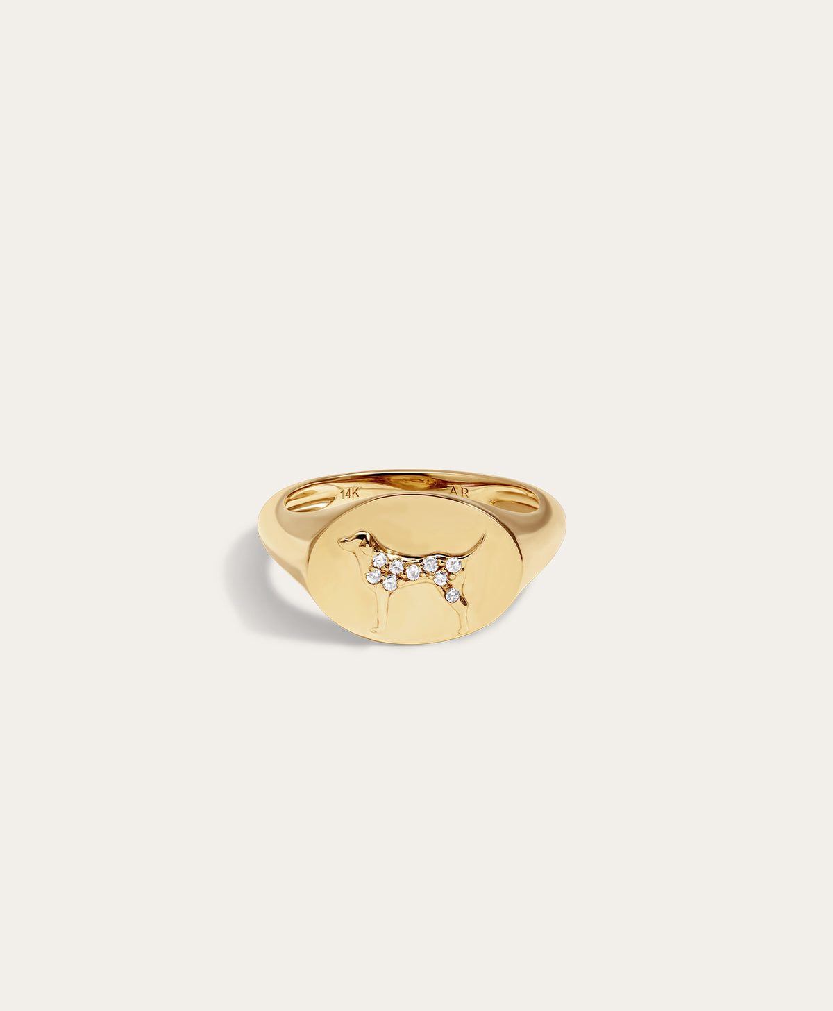 Pave Diamond Labrador Retriever Signet Ring - Size 4
