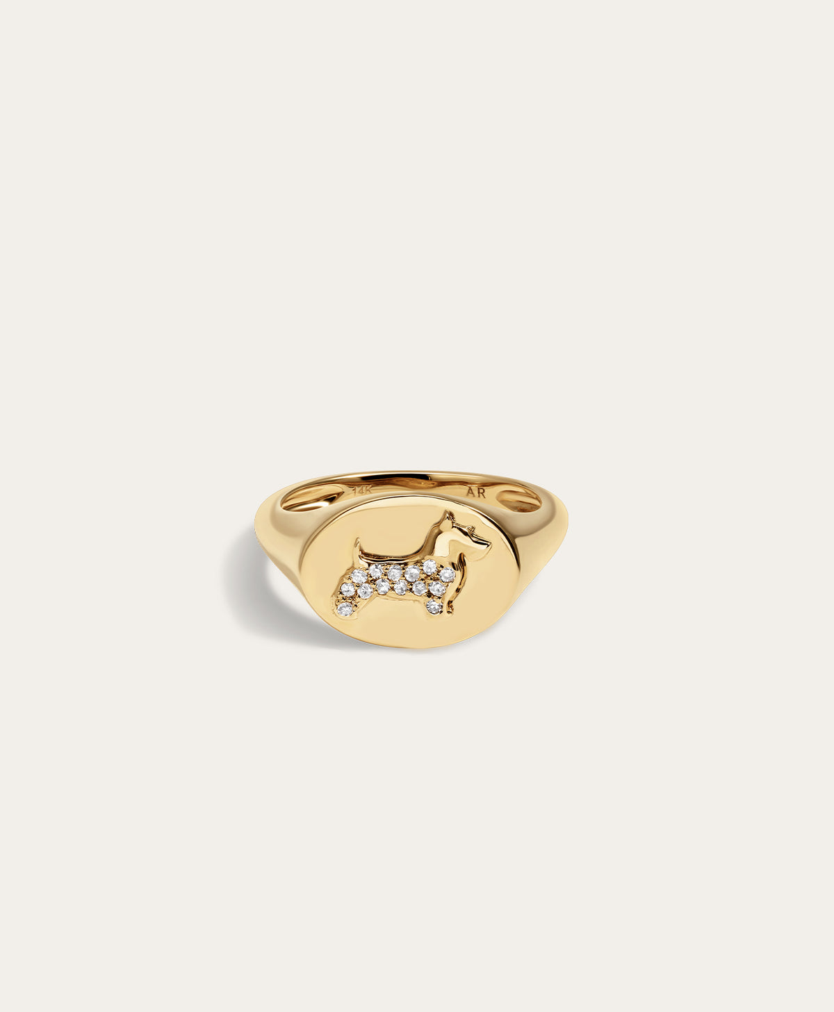 Pave Diamond Scottish Terrier Signet Ring - Size 4