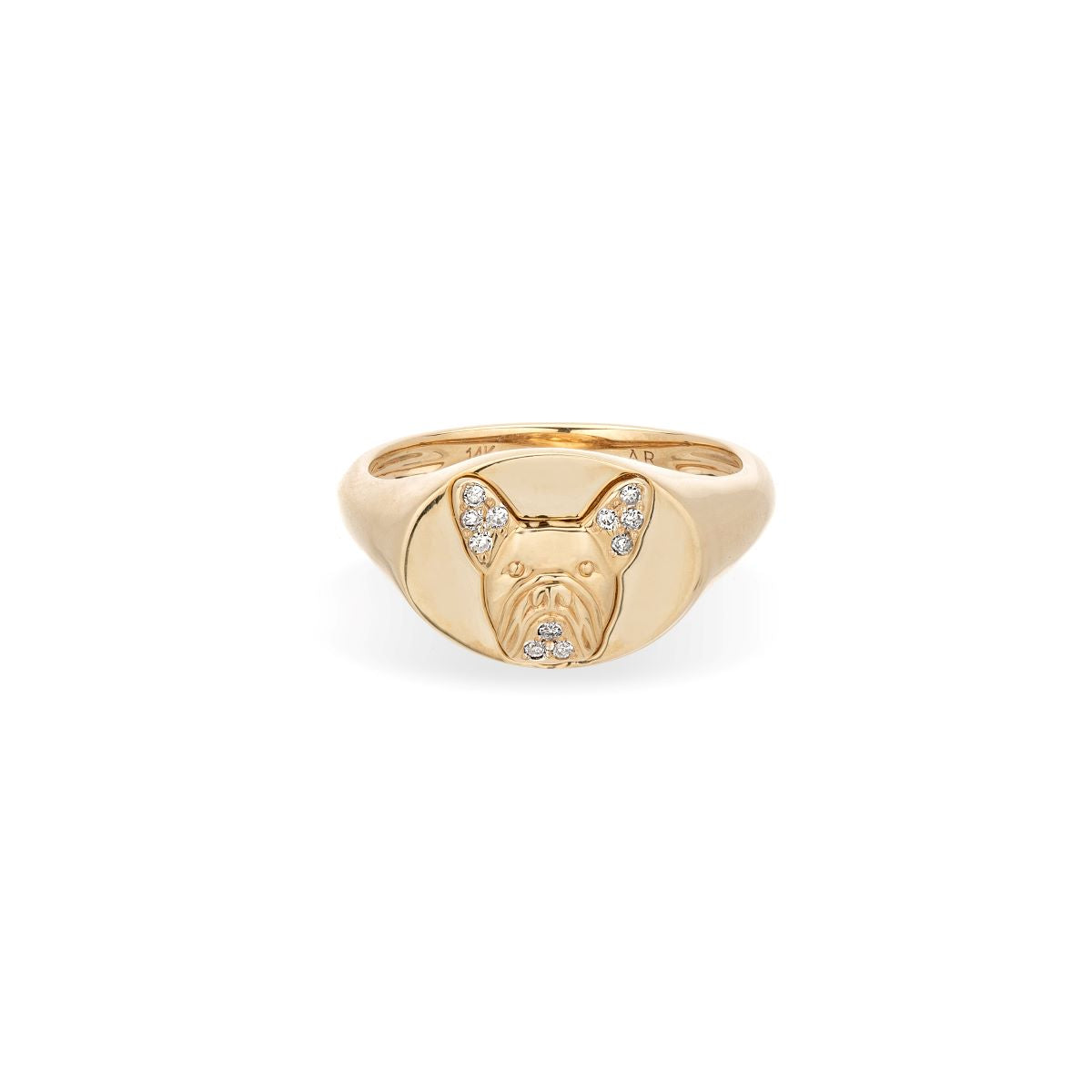 Pavé Diamond French Bulldog Signet Ring