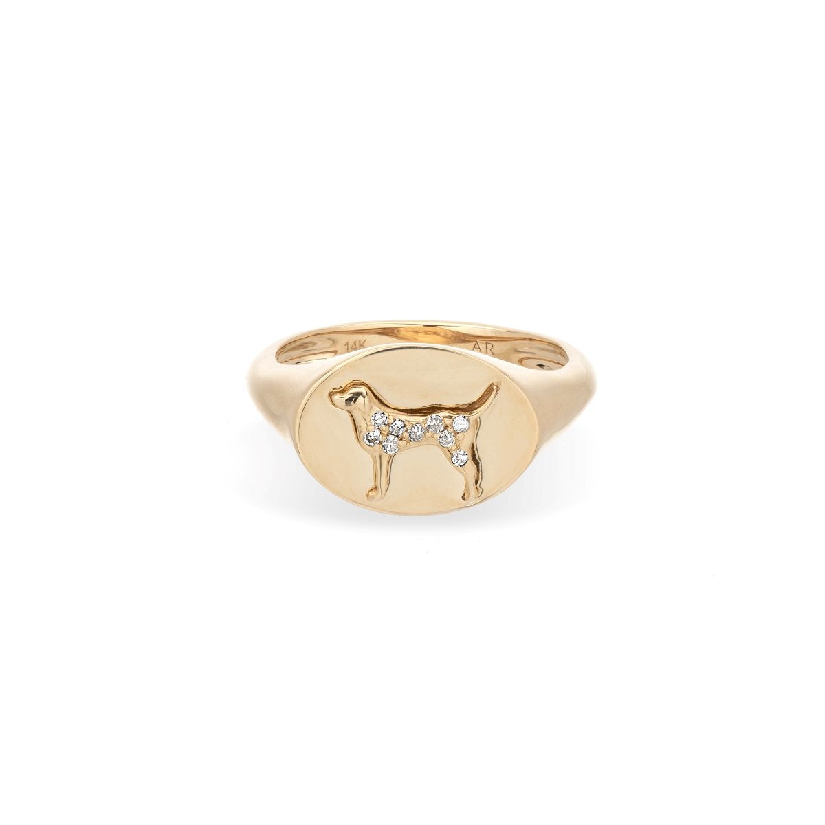 Pave Diamond Labrador Retriever Signet Ring