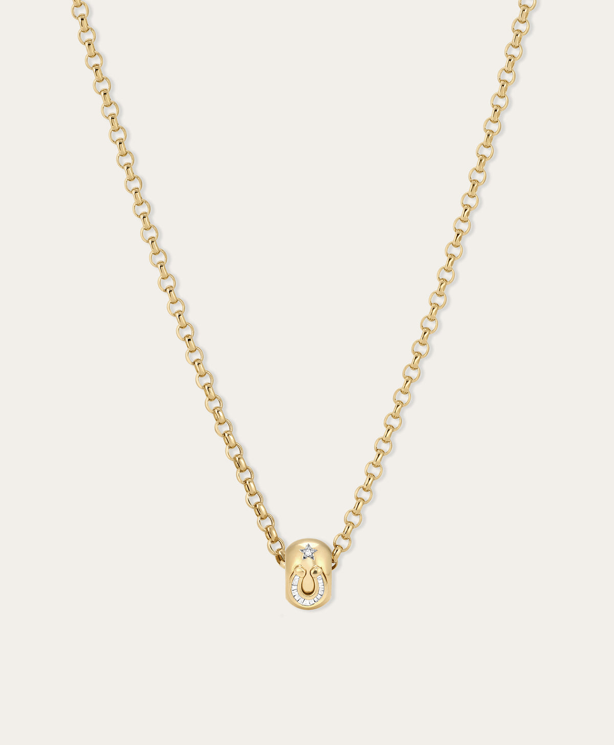 Baguette Lucky Horseshoe Big Bead Necklace