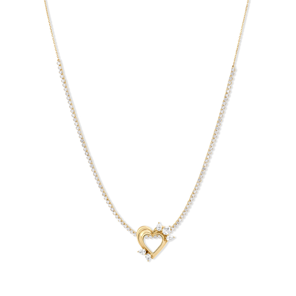 Diamond Open Heart Big Bead Tennis Necklace