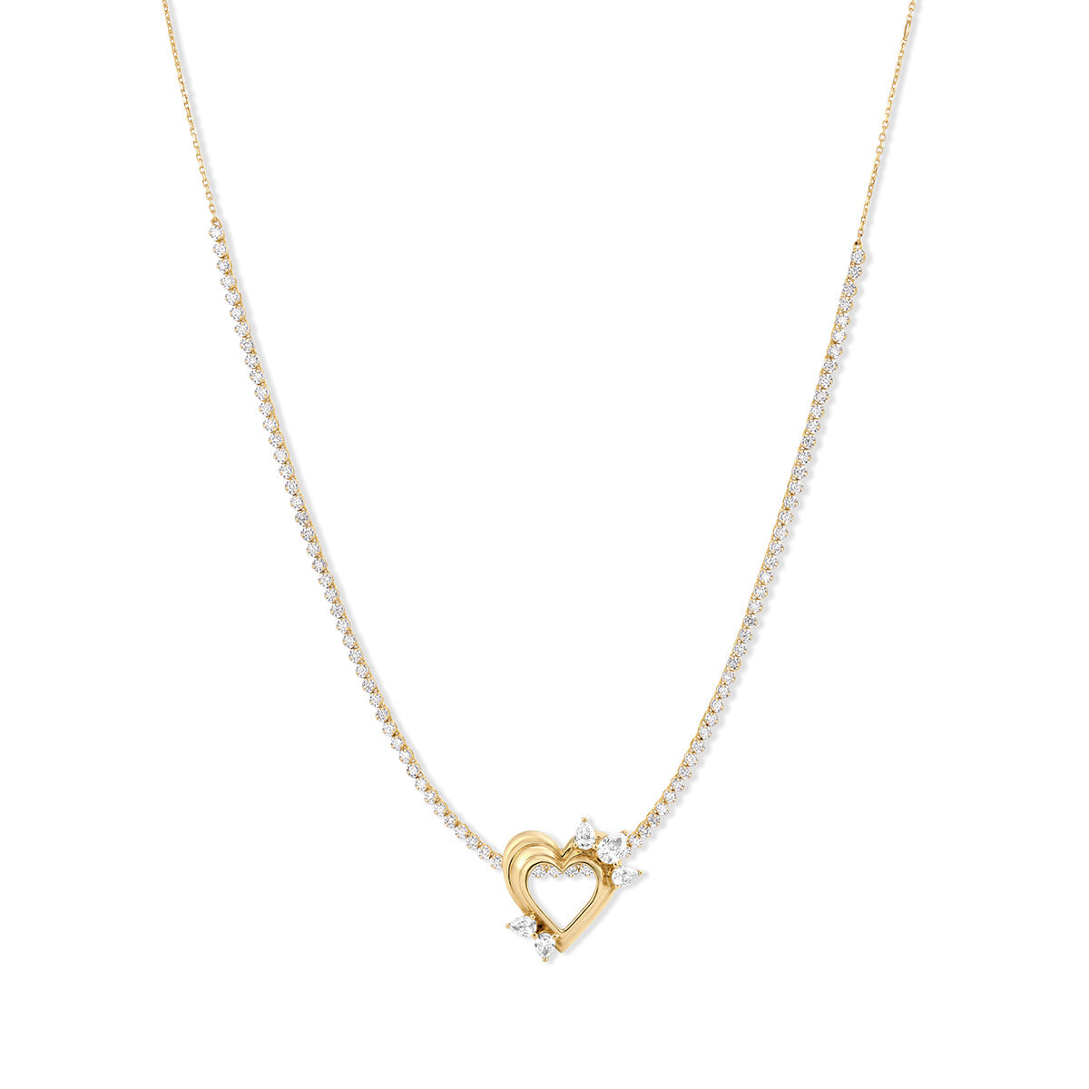Diamond Open Heart Big Bead Tennis Necklace