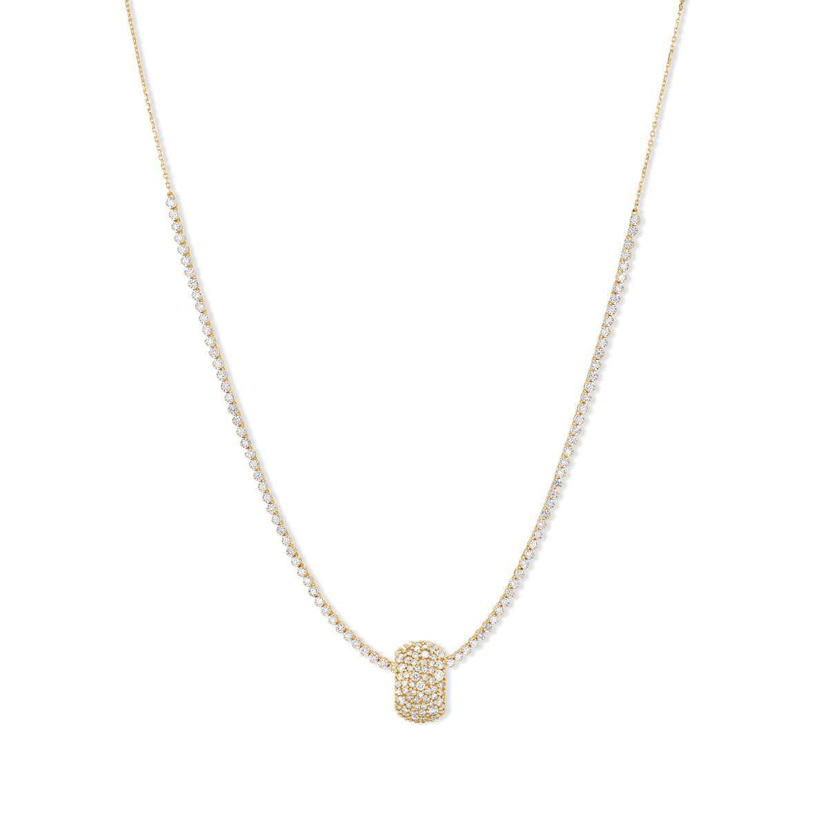 Wide Pavé Diamond Big Bead Tennis Necklace