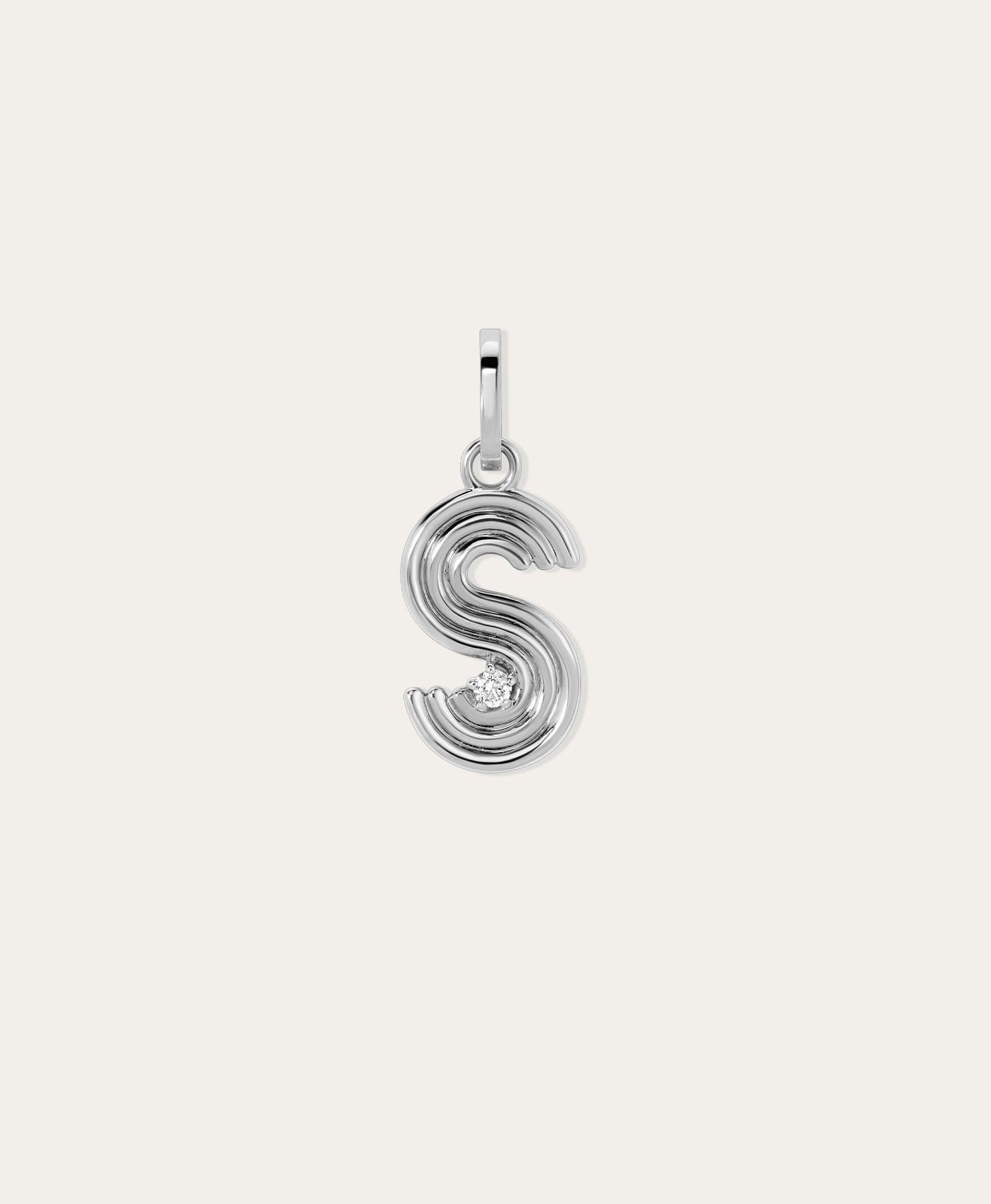 Groovy Diamond Initial Hinged Charm in Sterling Silver