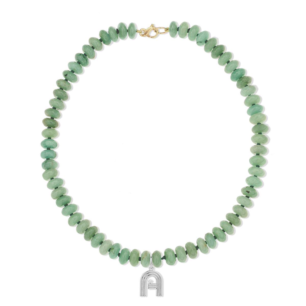 Sage Green Gemstone Groovy Initial Necklace in Sterling Silver