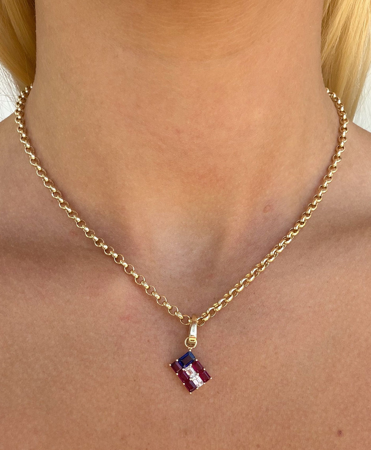 Stars and Stripes Diamond, Sapphire and Ruby Hinged Charm