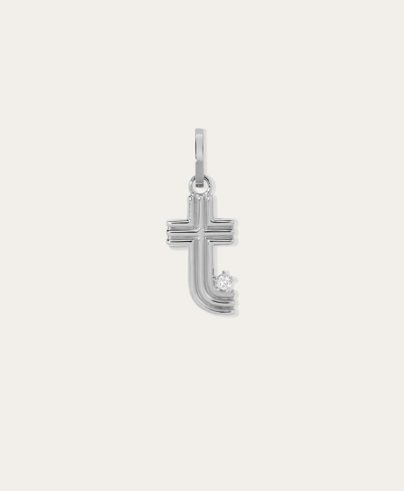 Groovy Diamond Initial Hinged Charm in Sterling Silver