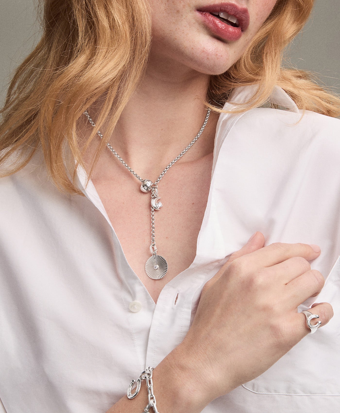 The Moon and The Stars Lariat Necklace in Sterling Silver