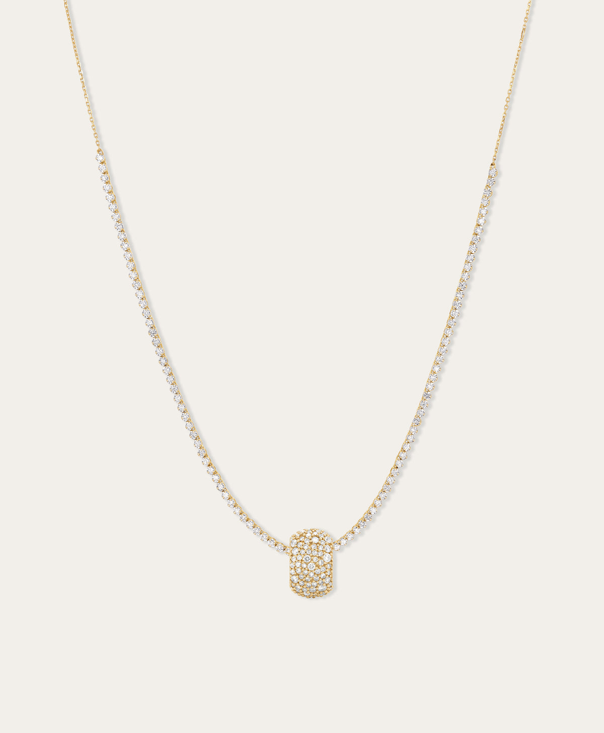 Wide Pavé Diamond Big Bead Tennis Necklace