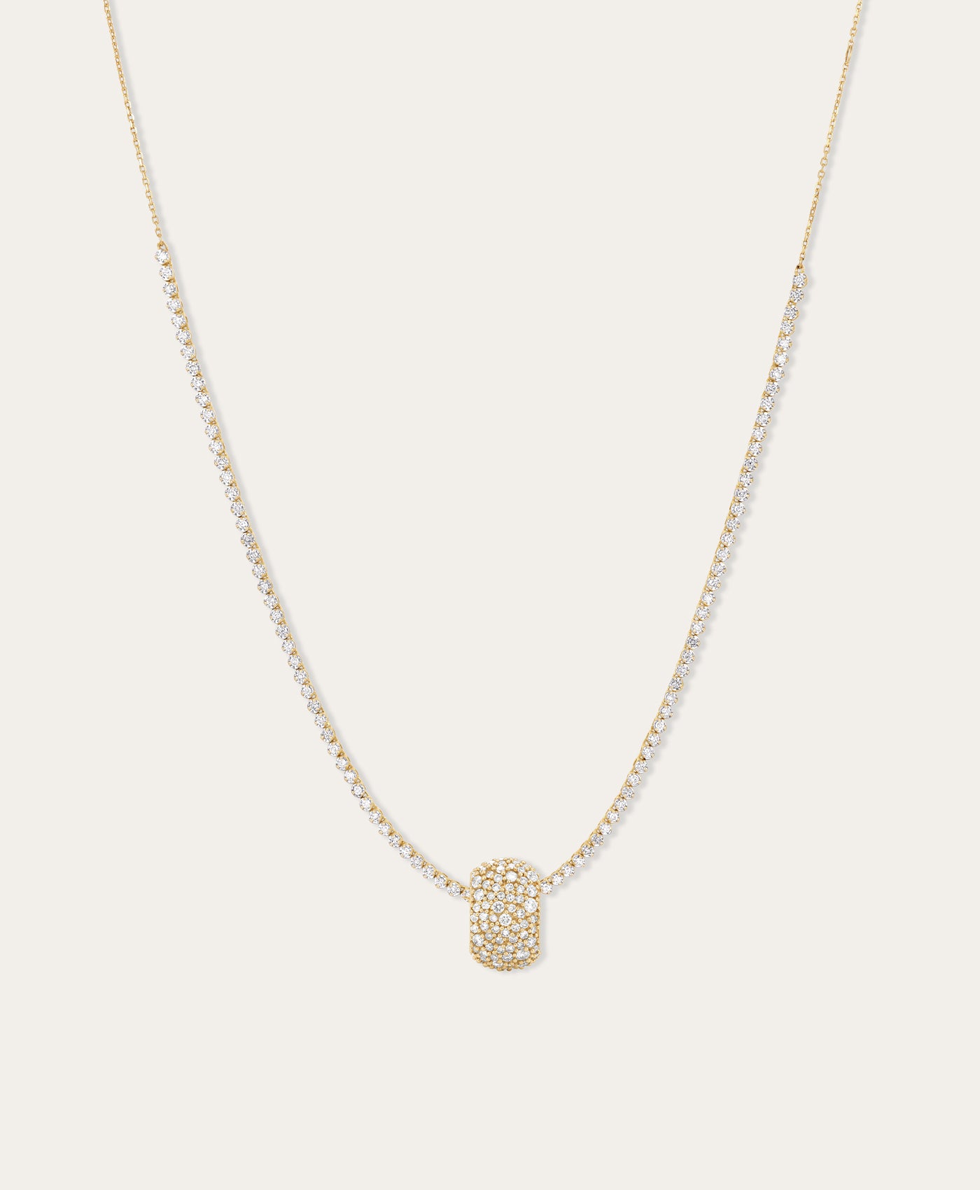 Wide Pavé Diamond Big Bead Tennis Necklace