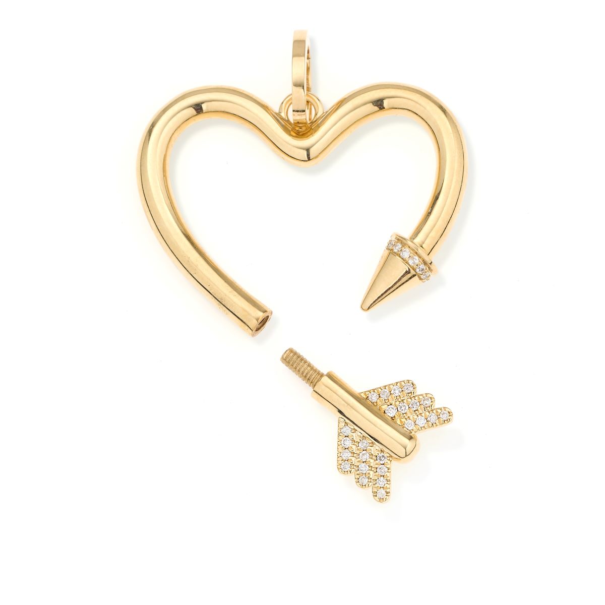 Diamond Arrow Heart Hinged Charm for Big Beads