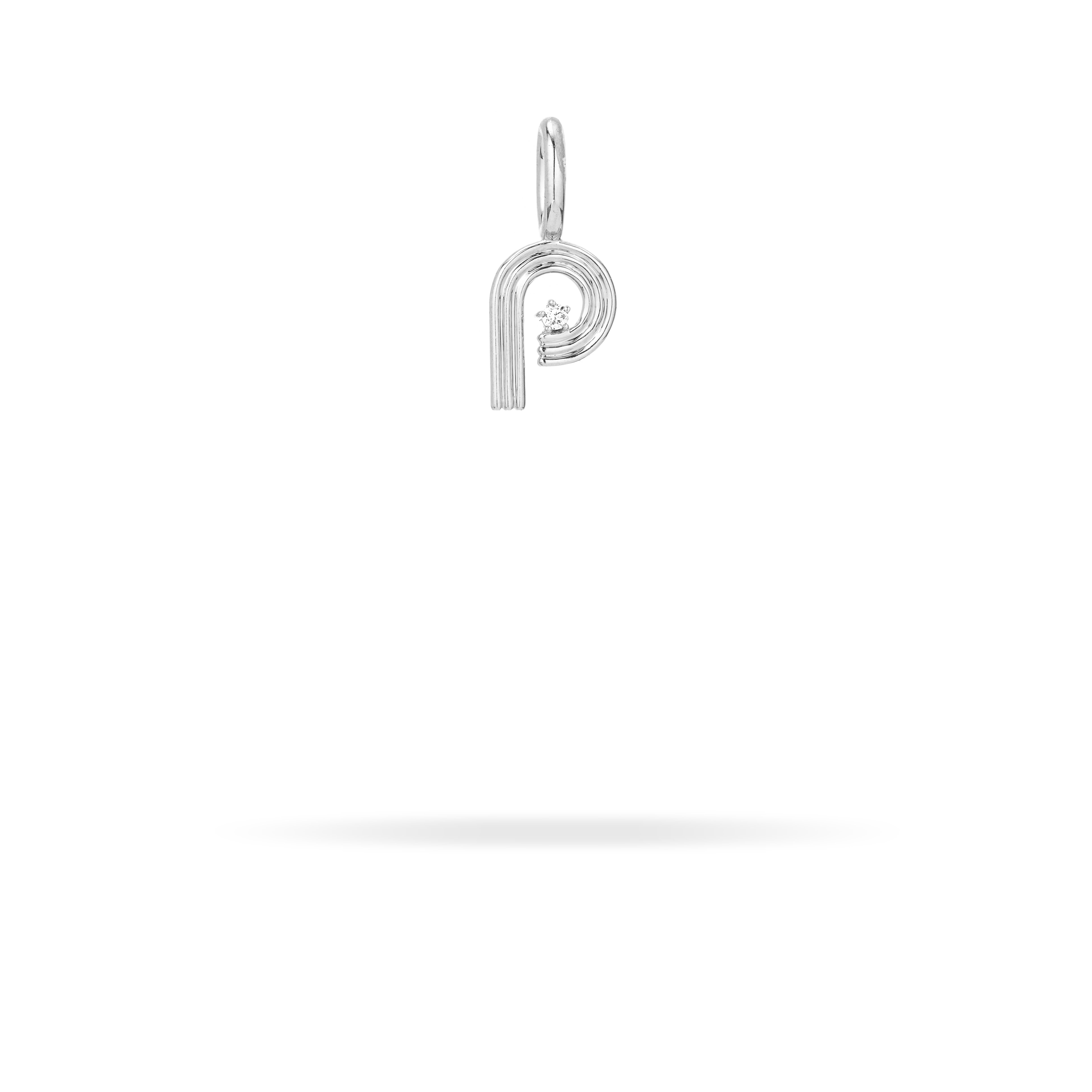 Groovy Diamond Initial Mini Charm P in Sterling Silver