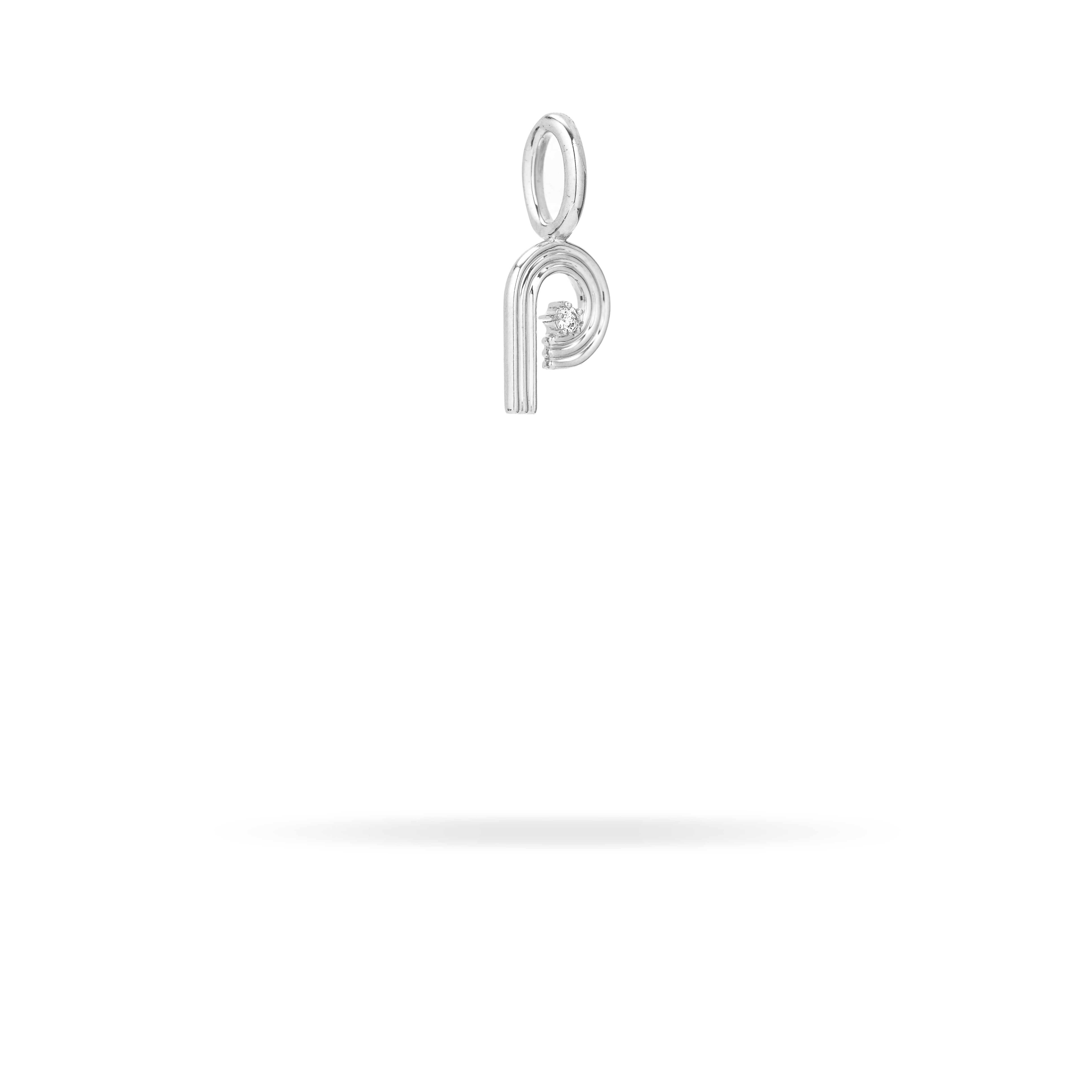 Groovy Diamond Initial Mini Charm P in Sterling Silver