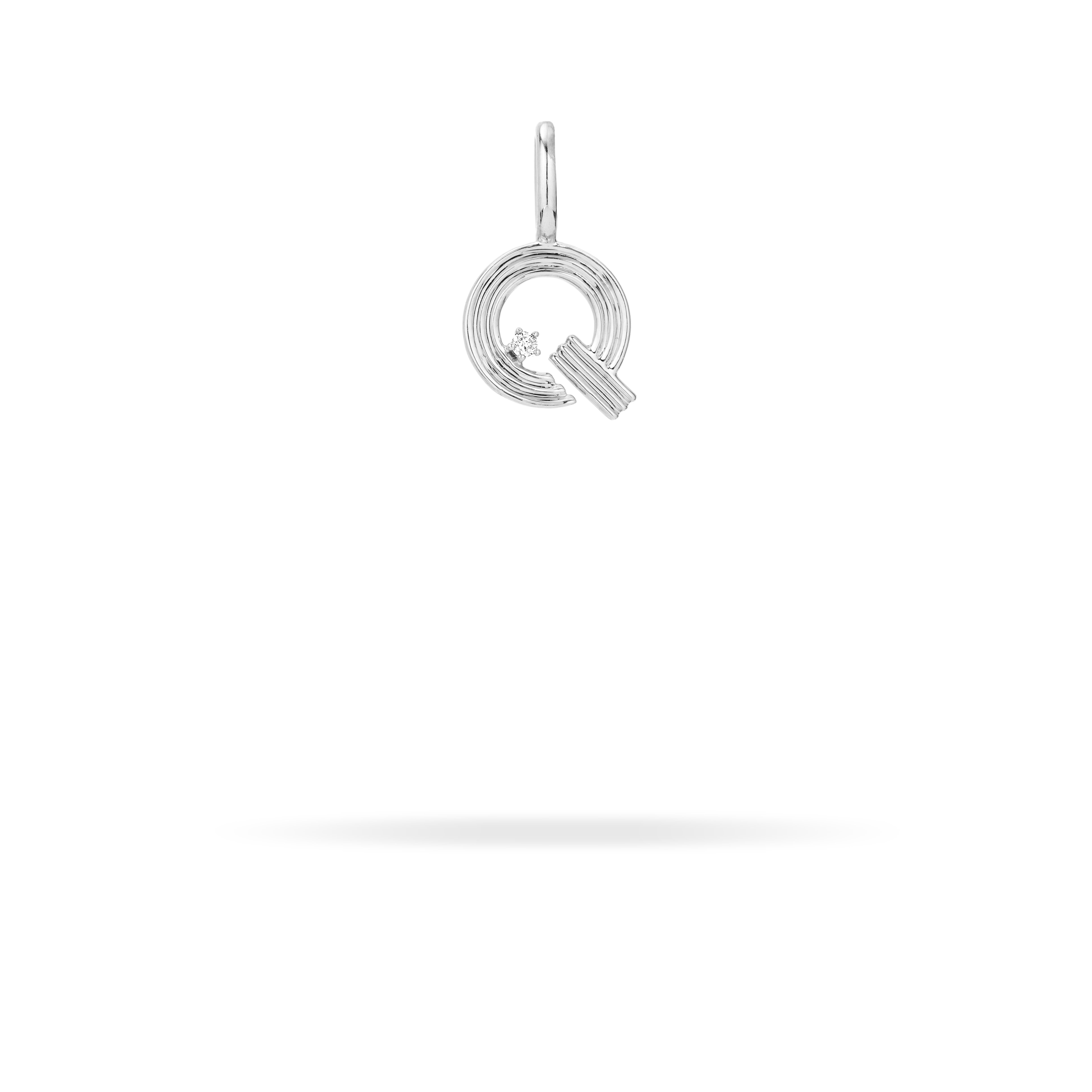 Groovy Diamond Initial Mini Charm Q in Sterling Silver