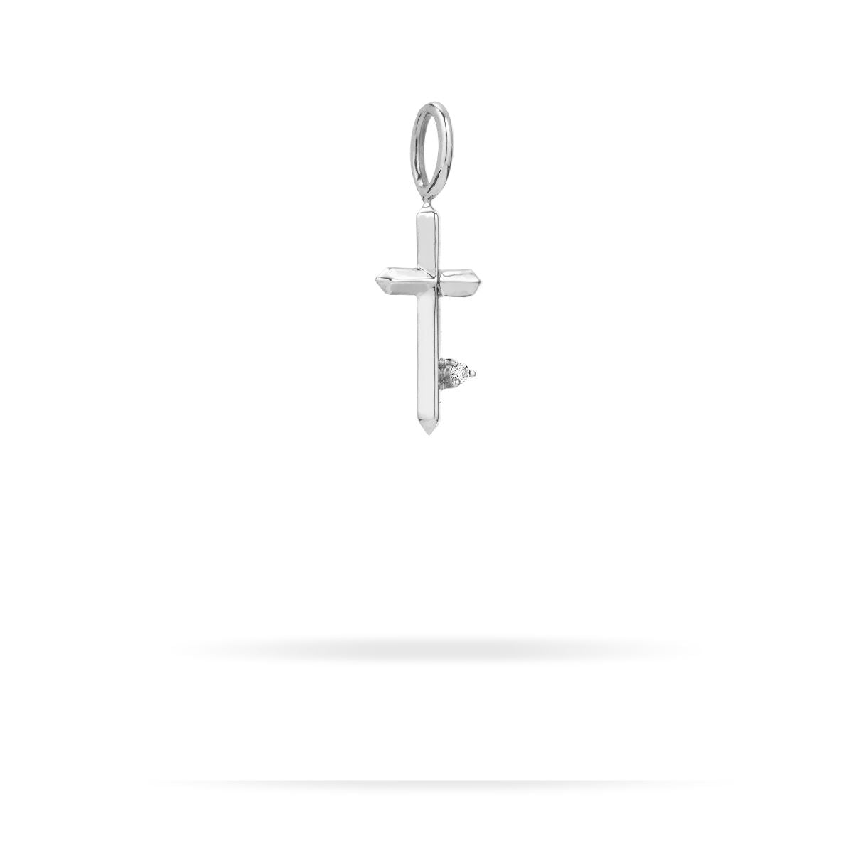 Diamond Cross Mini Bead Charm in Sterling Silver