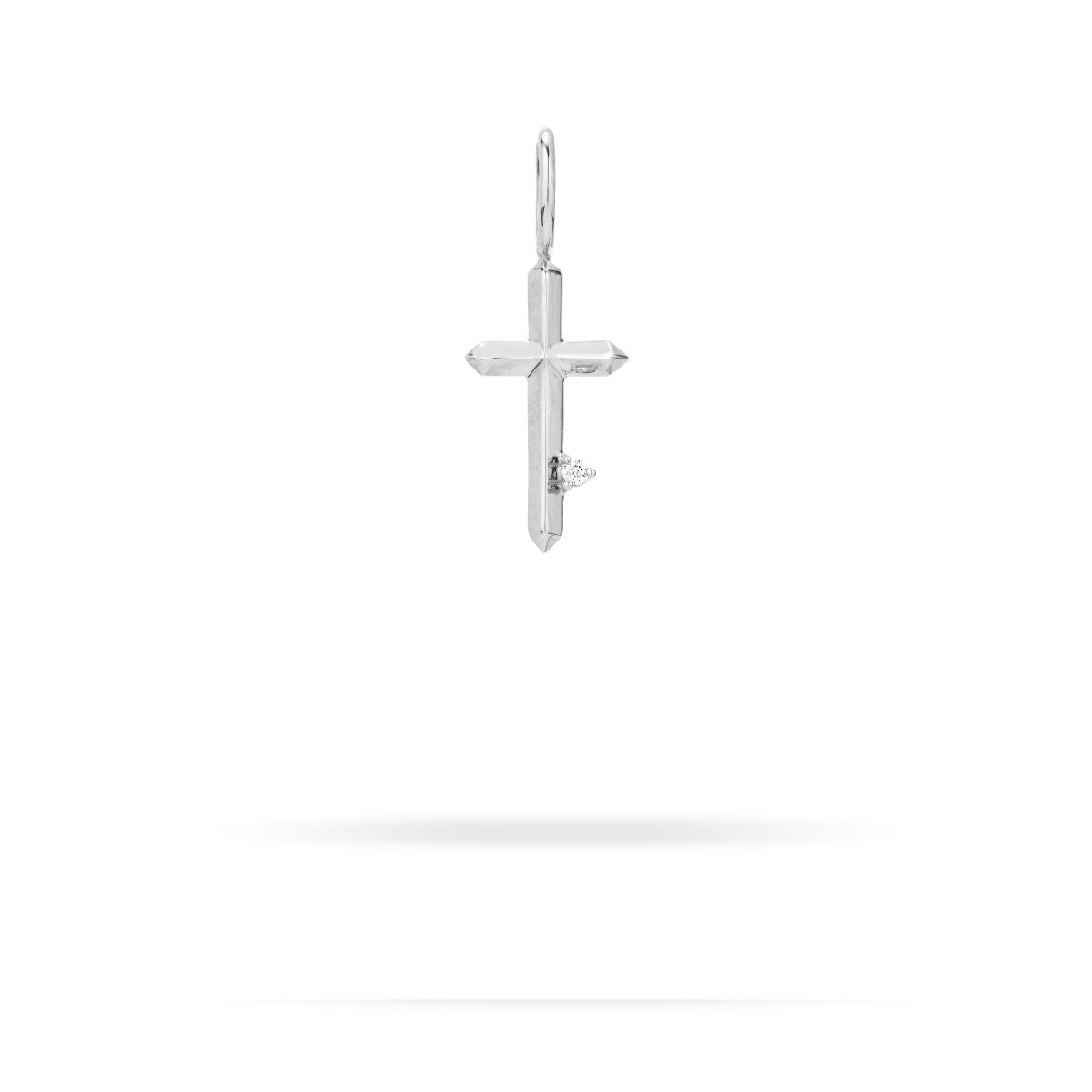 Diamond Cross Mini Bead Charm in Sterling Silver