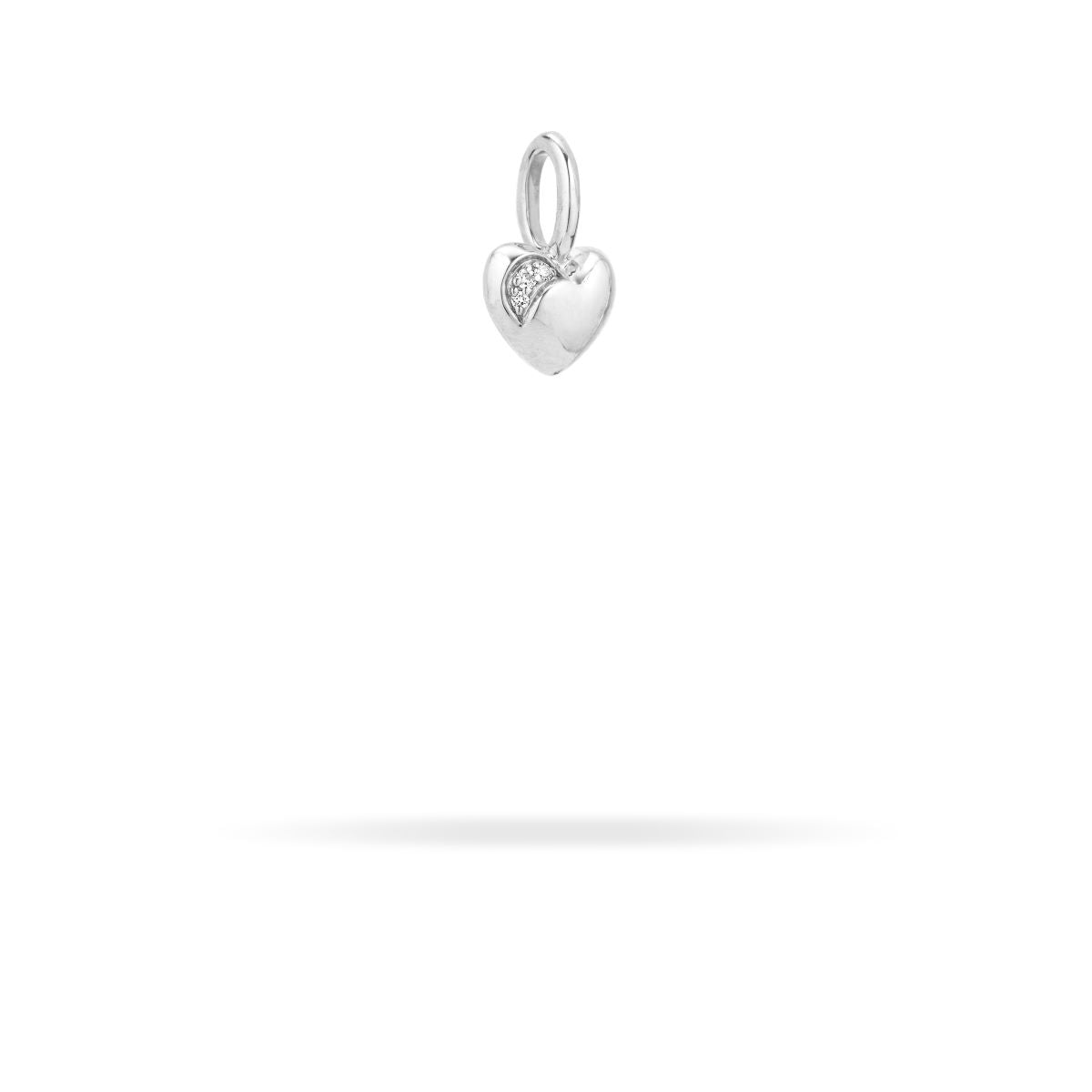 Diamond Puffy Heart Mini Bead Charm  in Sterling Silver