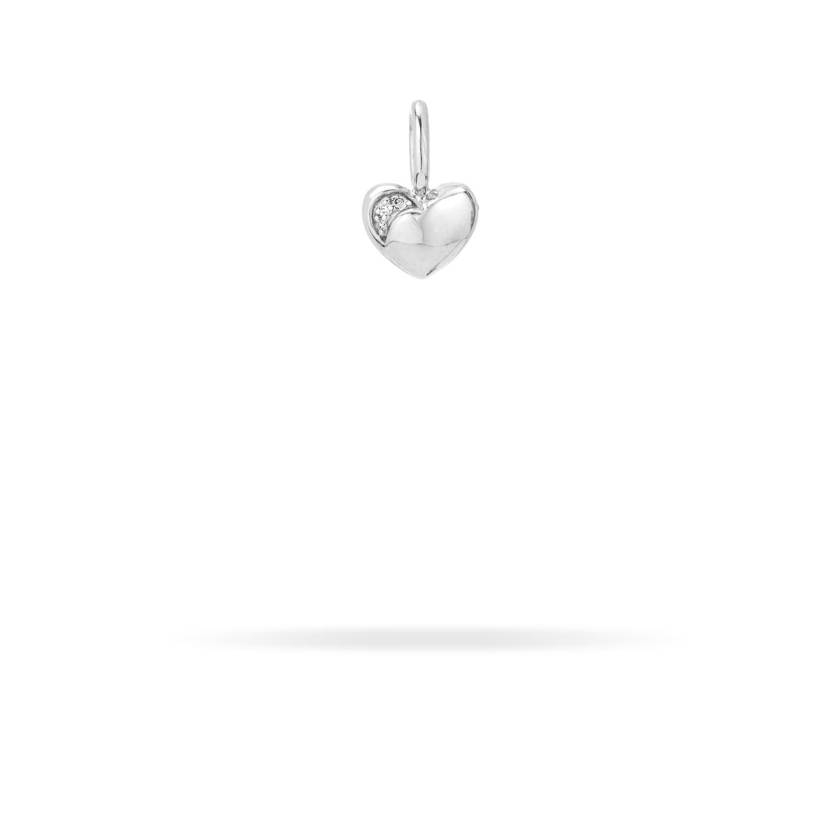 Diamond Puffy Heart Mini Bead Charm  in Sterling Silver