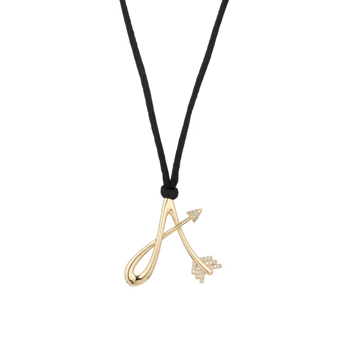 Satin Cord Diamond Arrow Initial Necklace