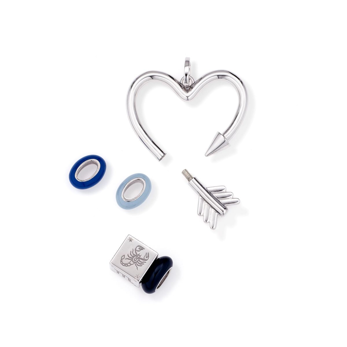 Arrow Heart Hinged Charm in Sterling Silver for Big Beads