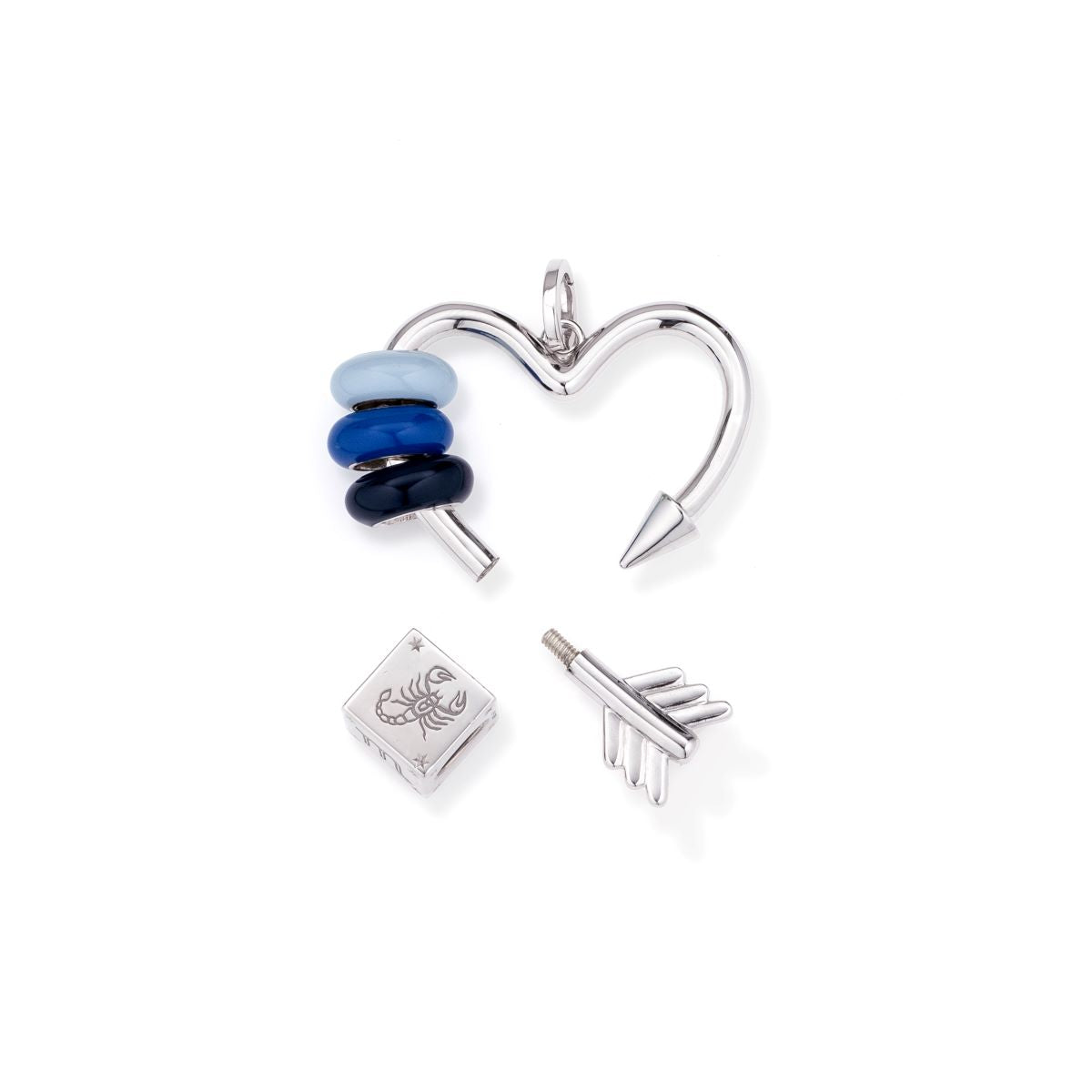 Arrow Heart Hinged Charm in Sterling Silver for Big Beads