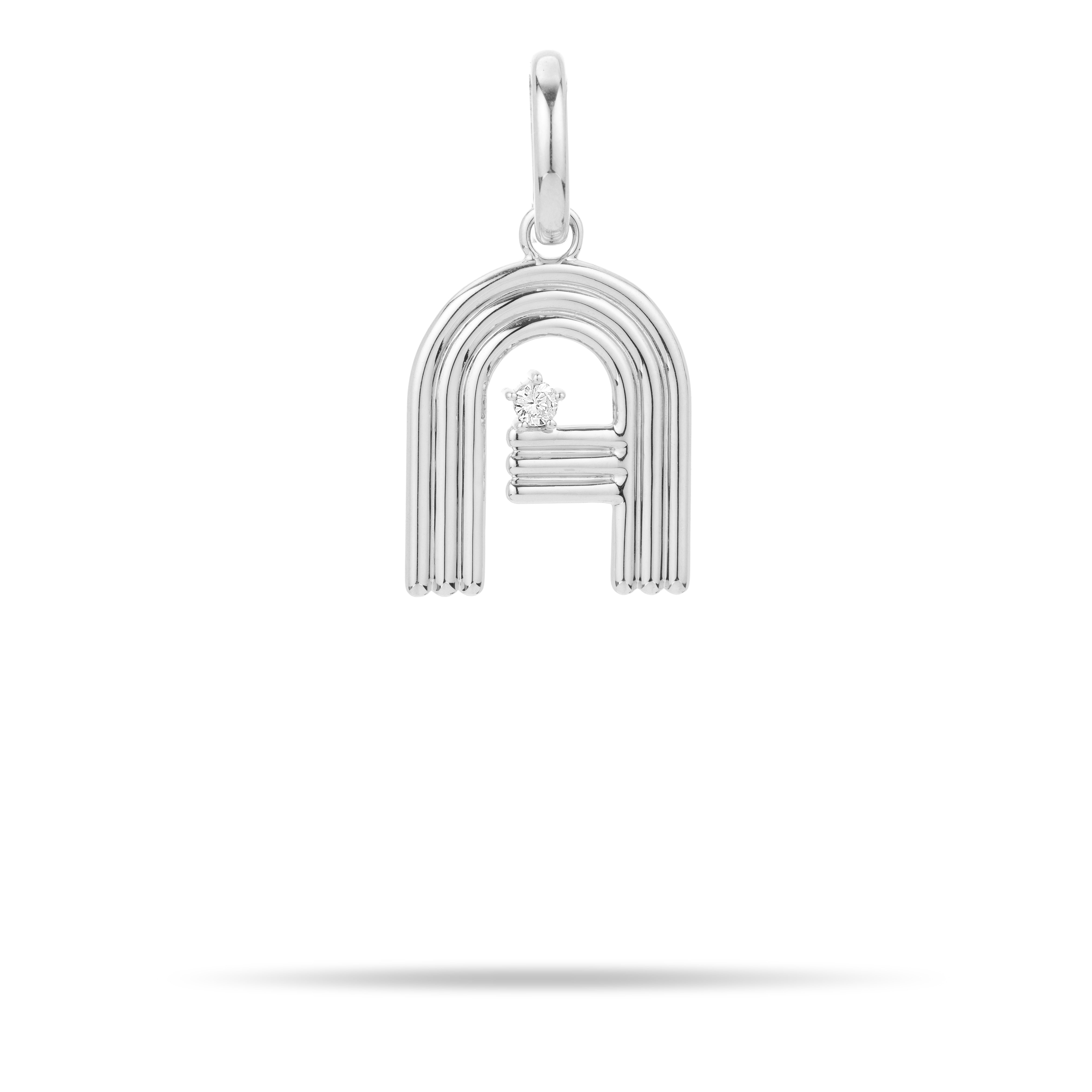 Groovy Diamond Initial Hinged Charm in Sterling Silver