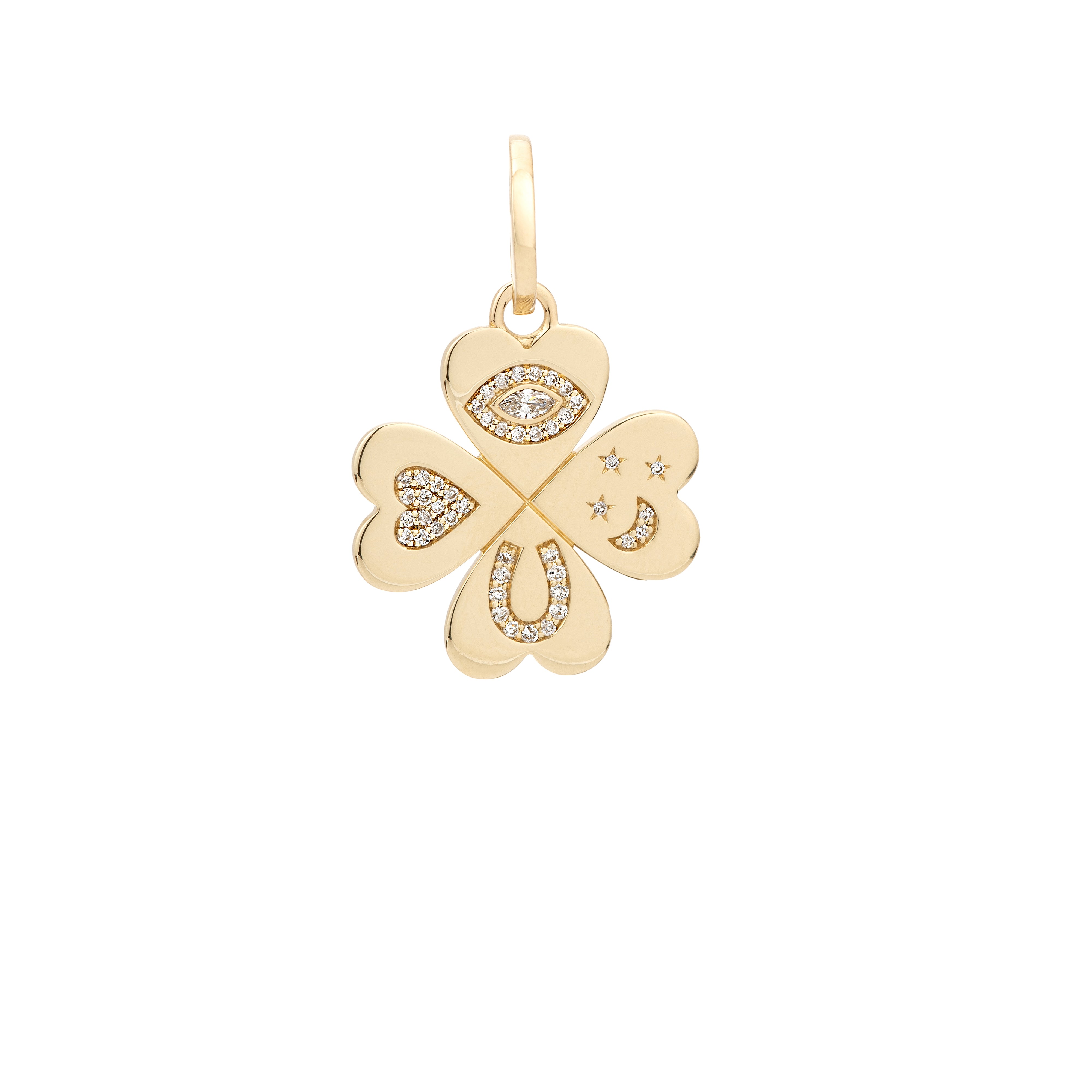 Good Luck Diamond Clover Hinged Charm