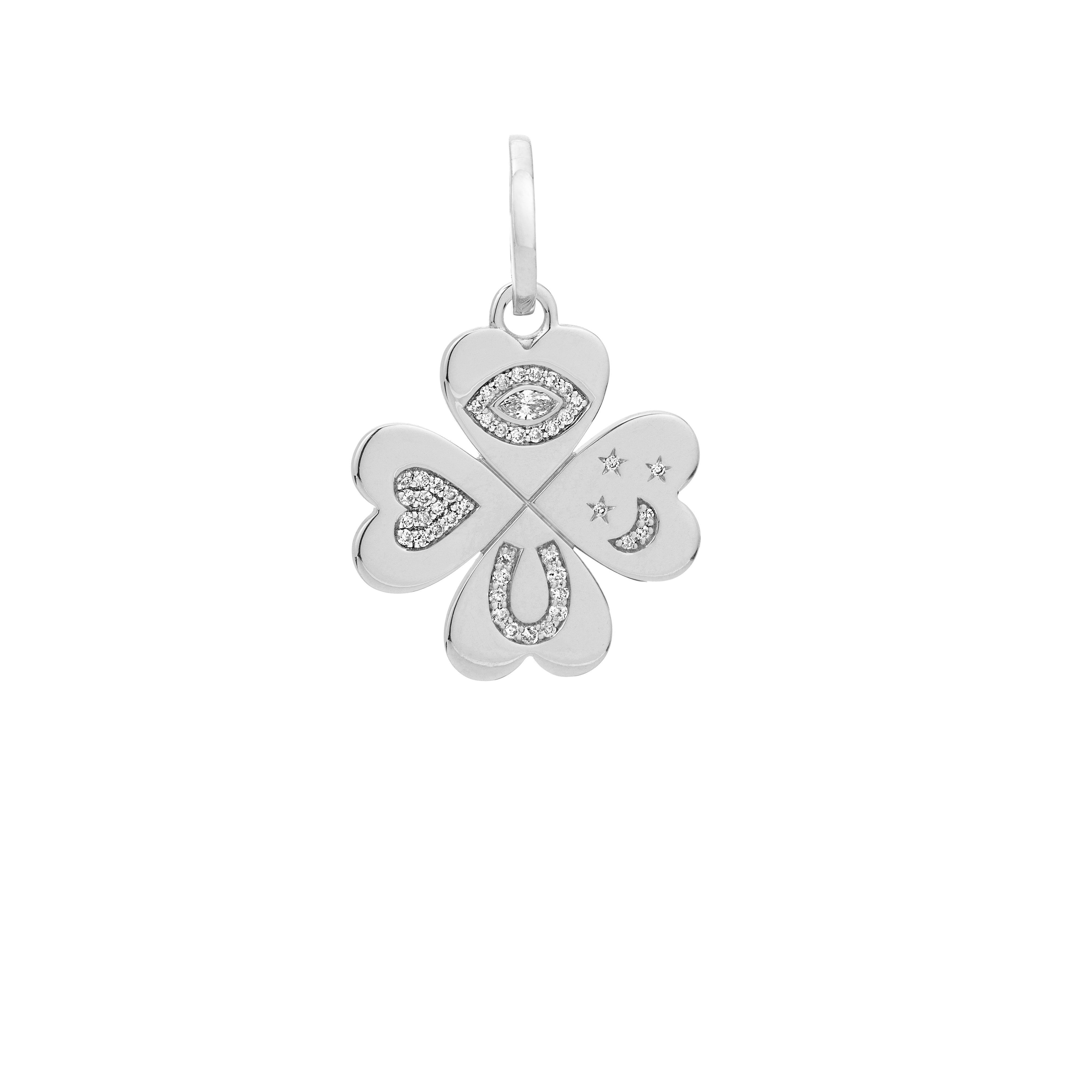 Good Luck Diamond Clover Hinged Charm in Sterling Silver