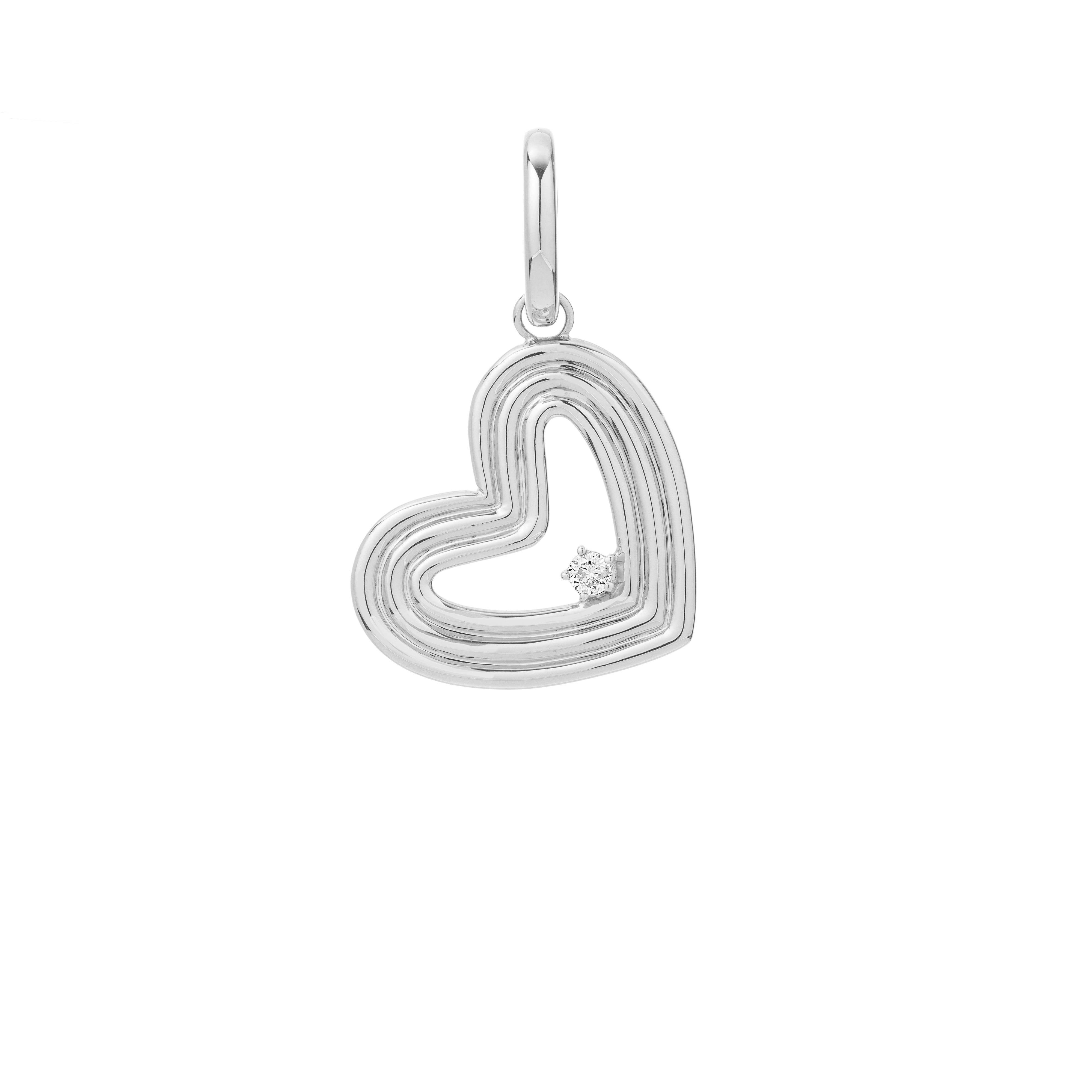 Groovy Diamond Heart Hinged Charm in Sterling Silver