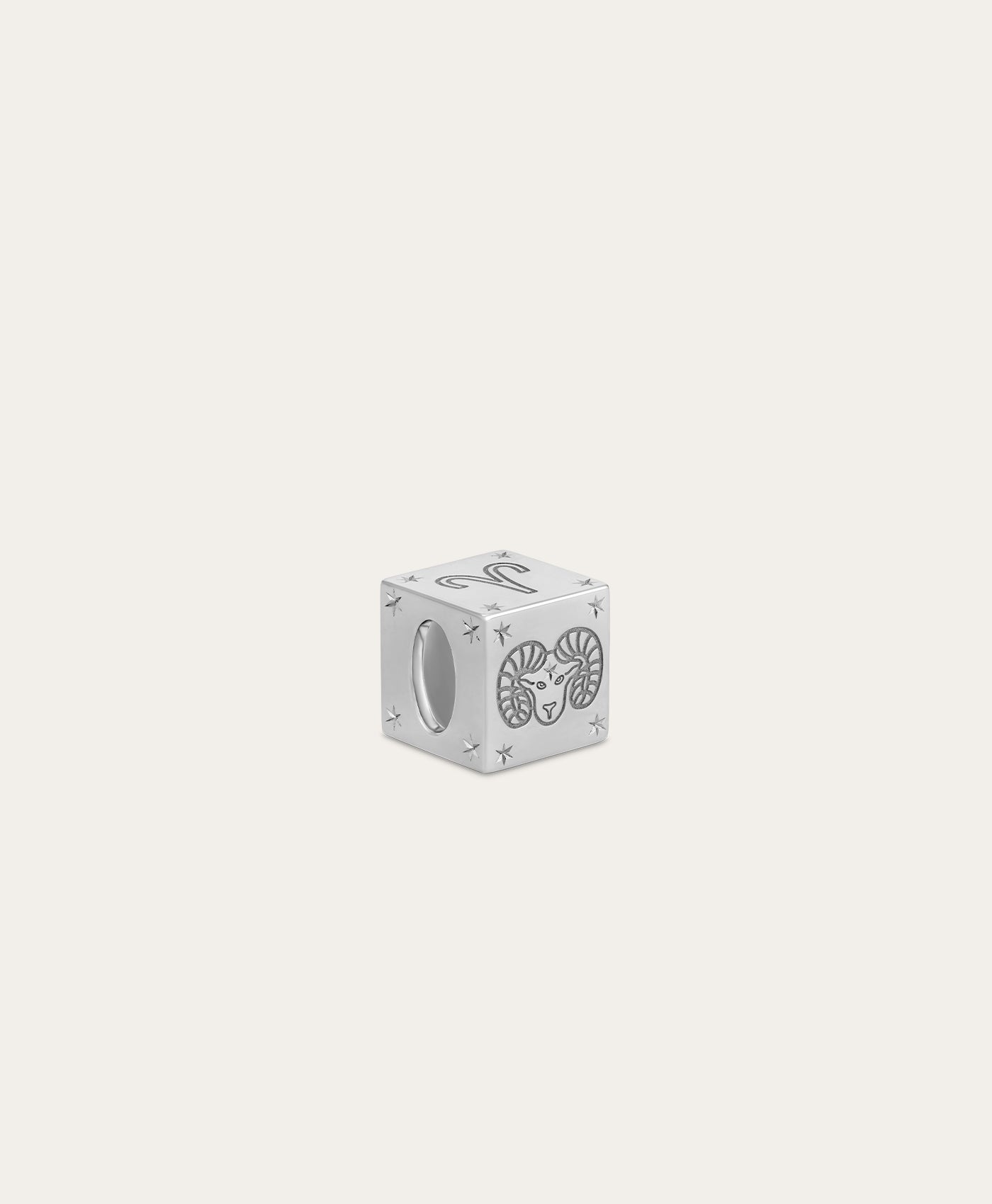 Zodiac Aries Block  Big Bead in Sterling Silver