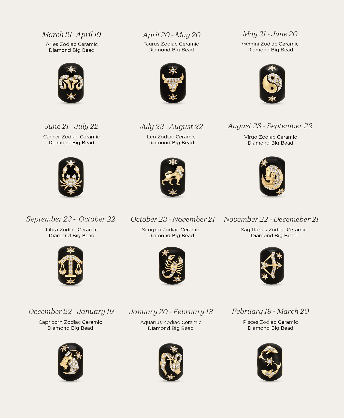 Zodiac Ceramic + Diamond Gemini Big Bead