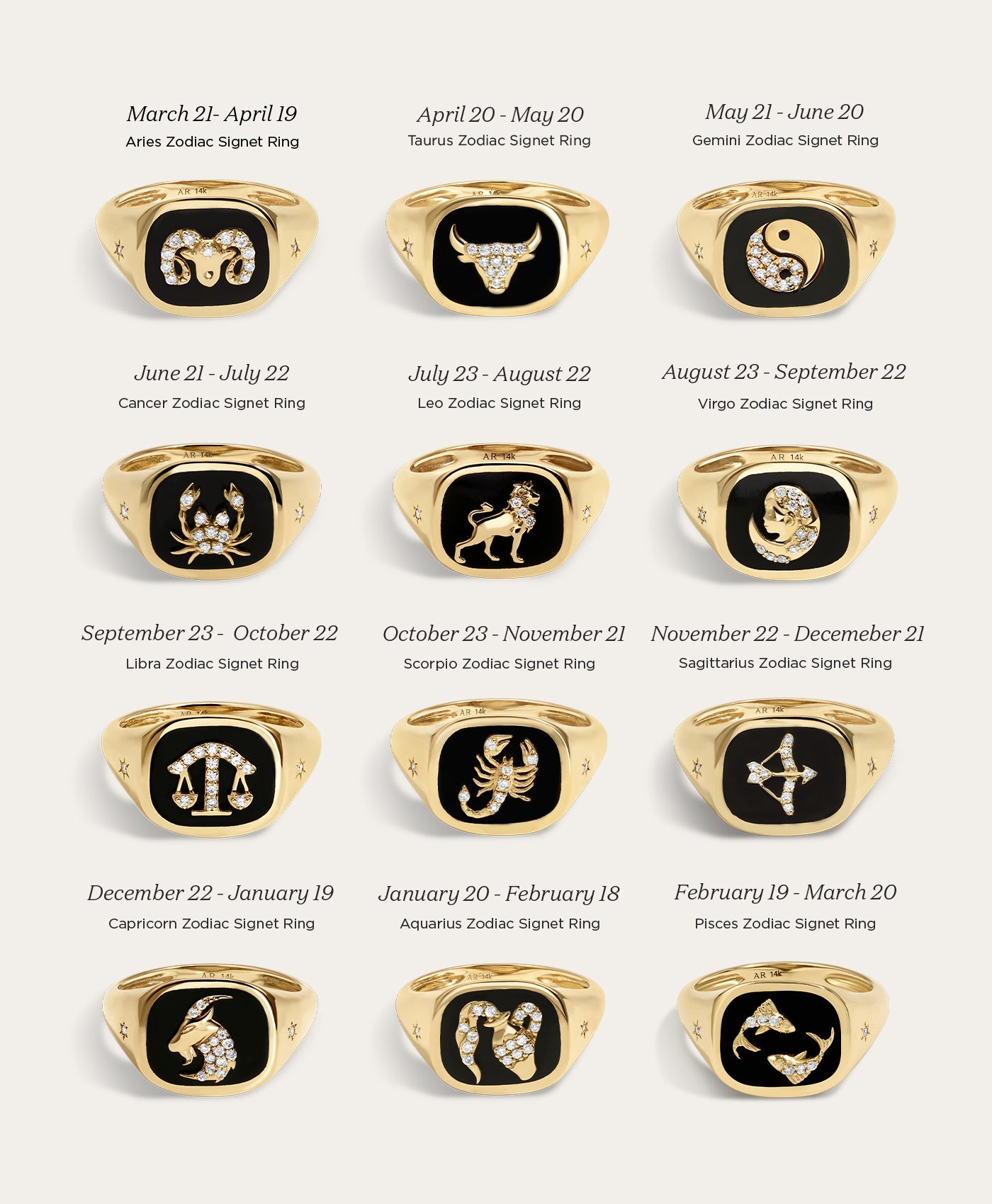Zodiac Ceramic + Diamond Cancer Signet Ring
