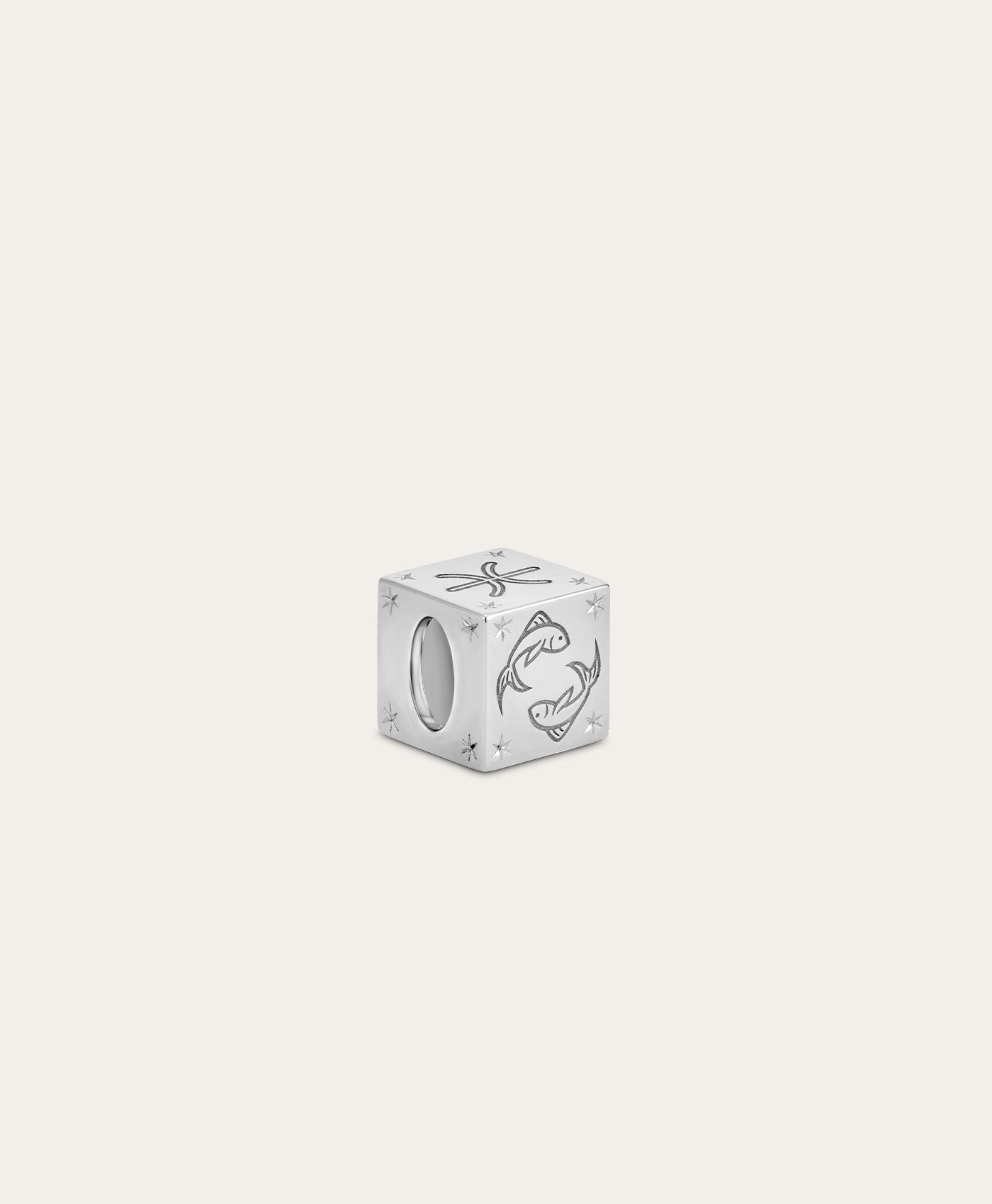 Zodiac Pisces Block Big Bead in Sterling Silver