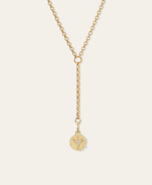Zodiac Rolo Lariat Necklace in 14k Gold | Adina Reyter