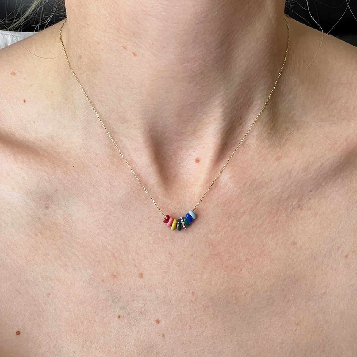 Mini Bead Diamond + Enamel Valentine's Necklace