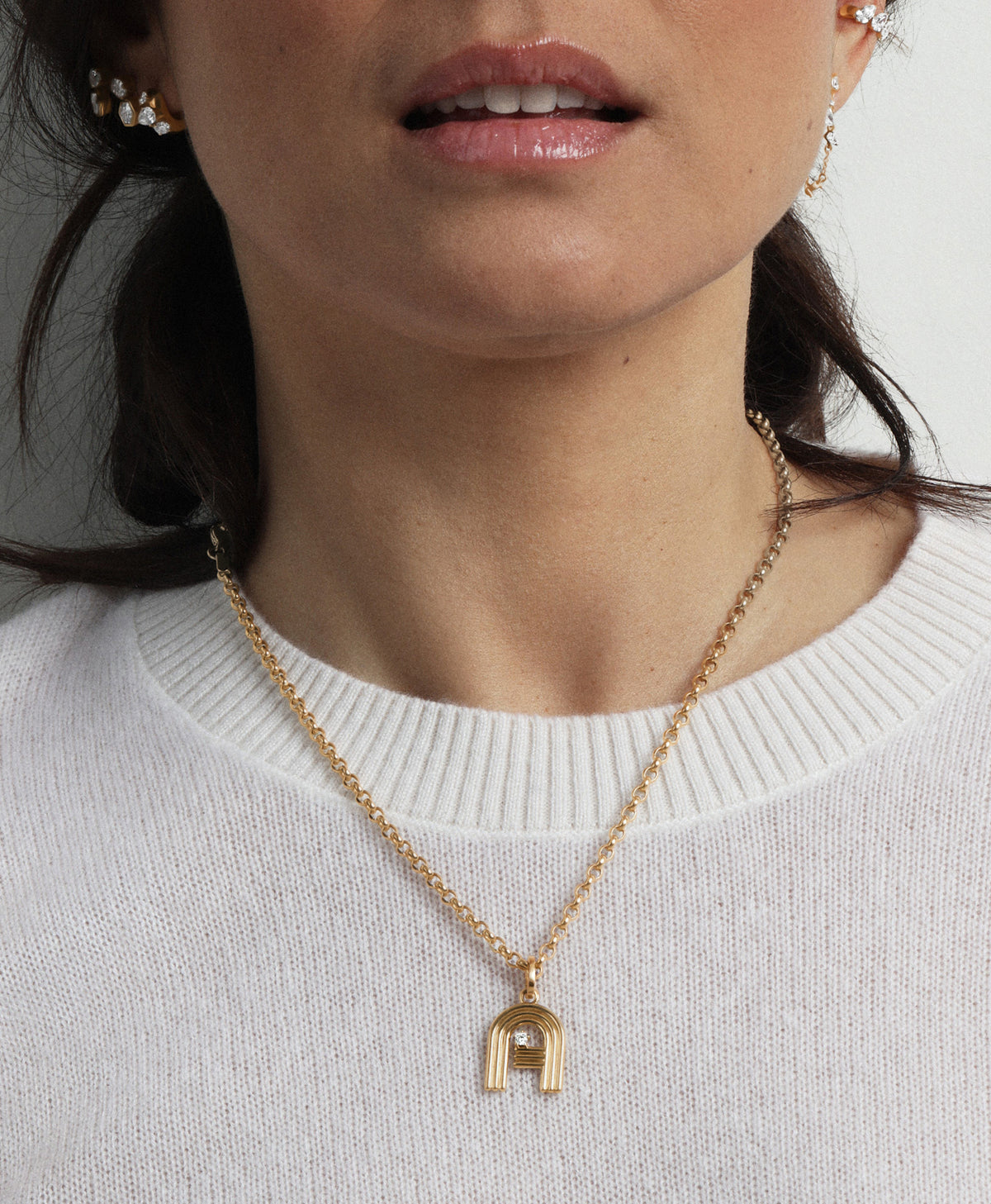 Groovy Diamond Initial Necklace on 2mm Italian Chain