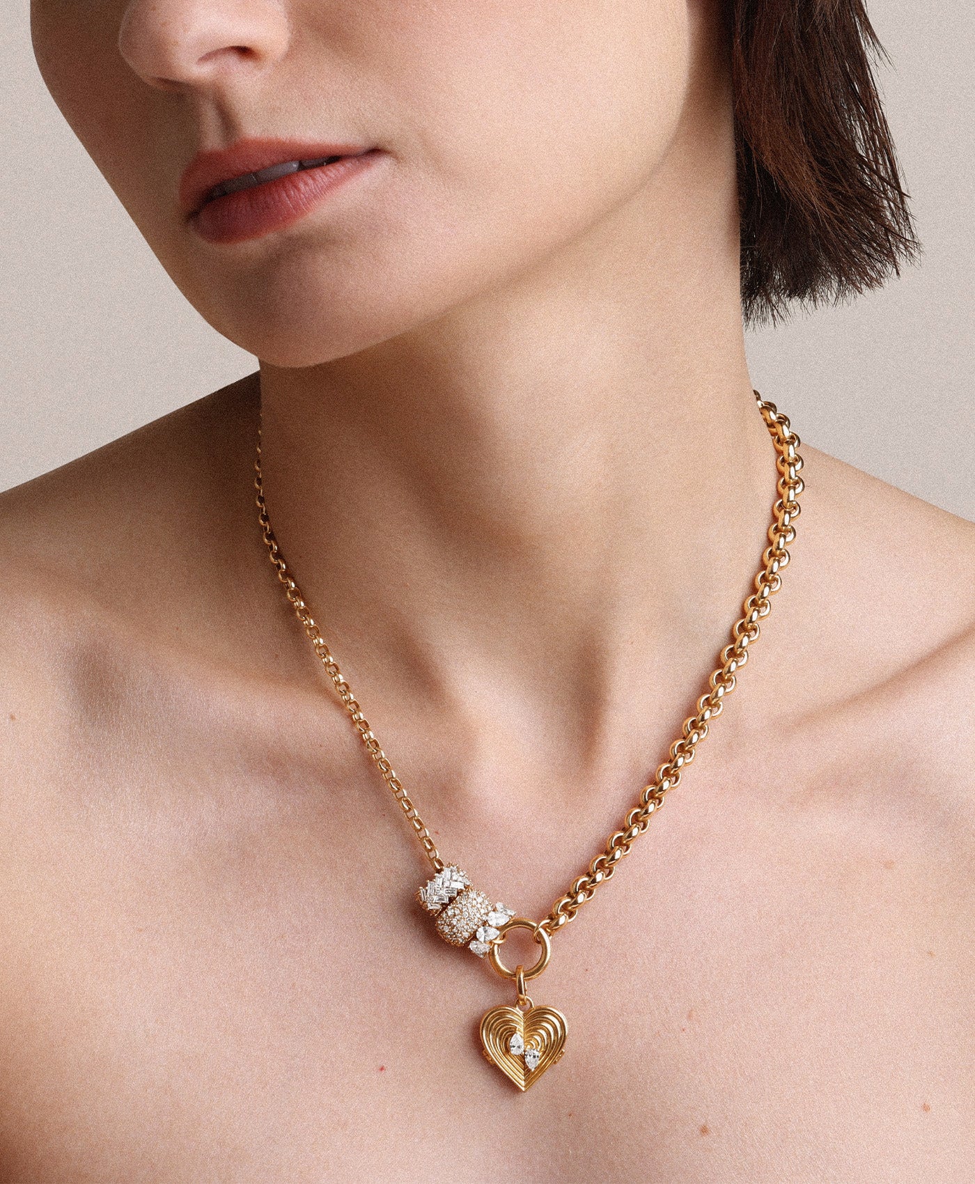 Groovy Diamond Heart Locket Charm Necklace