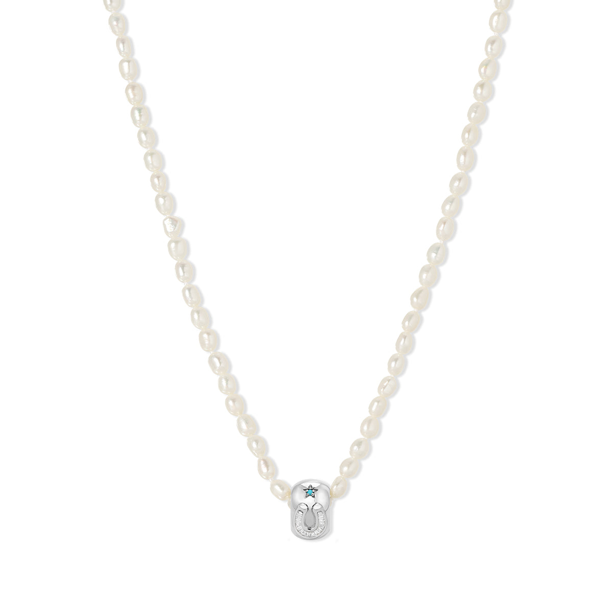 Turquoise Horseshoe Big Bead Seed Pearl Necklace