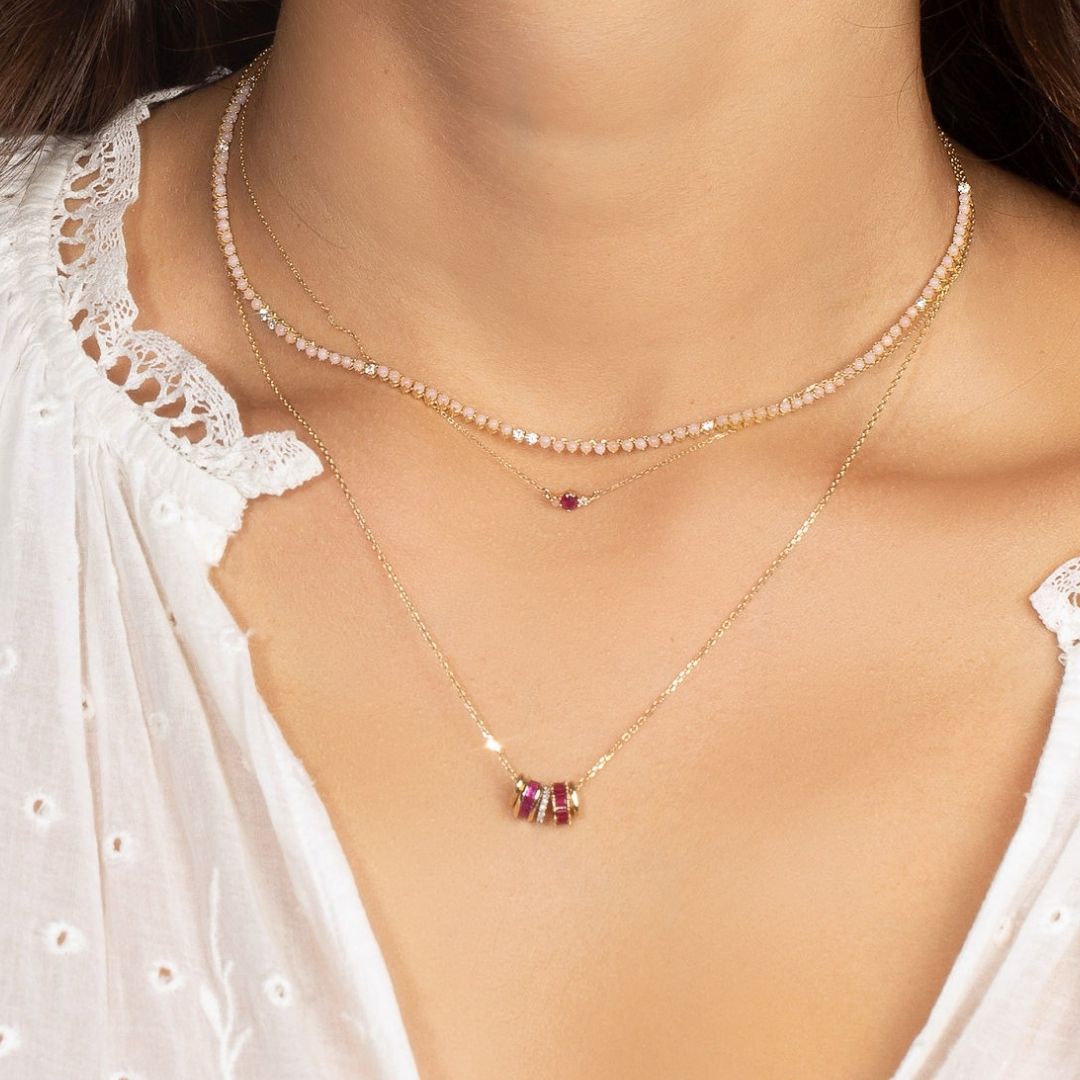 Amalfi Ruby + Diamond + Pink Opal Trio Necklace