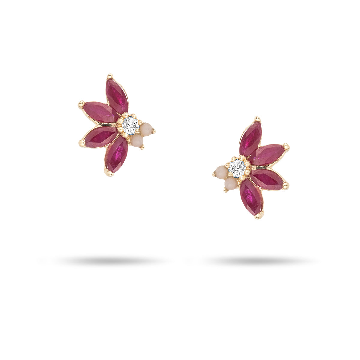 Amalfi Ruby + Diamond + Pink Opal Half Flower Posts