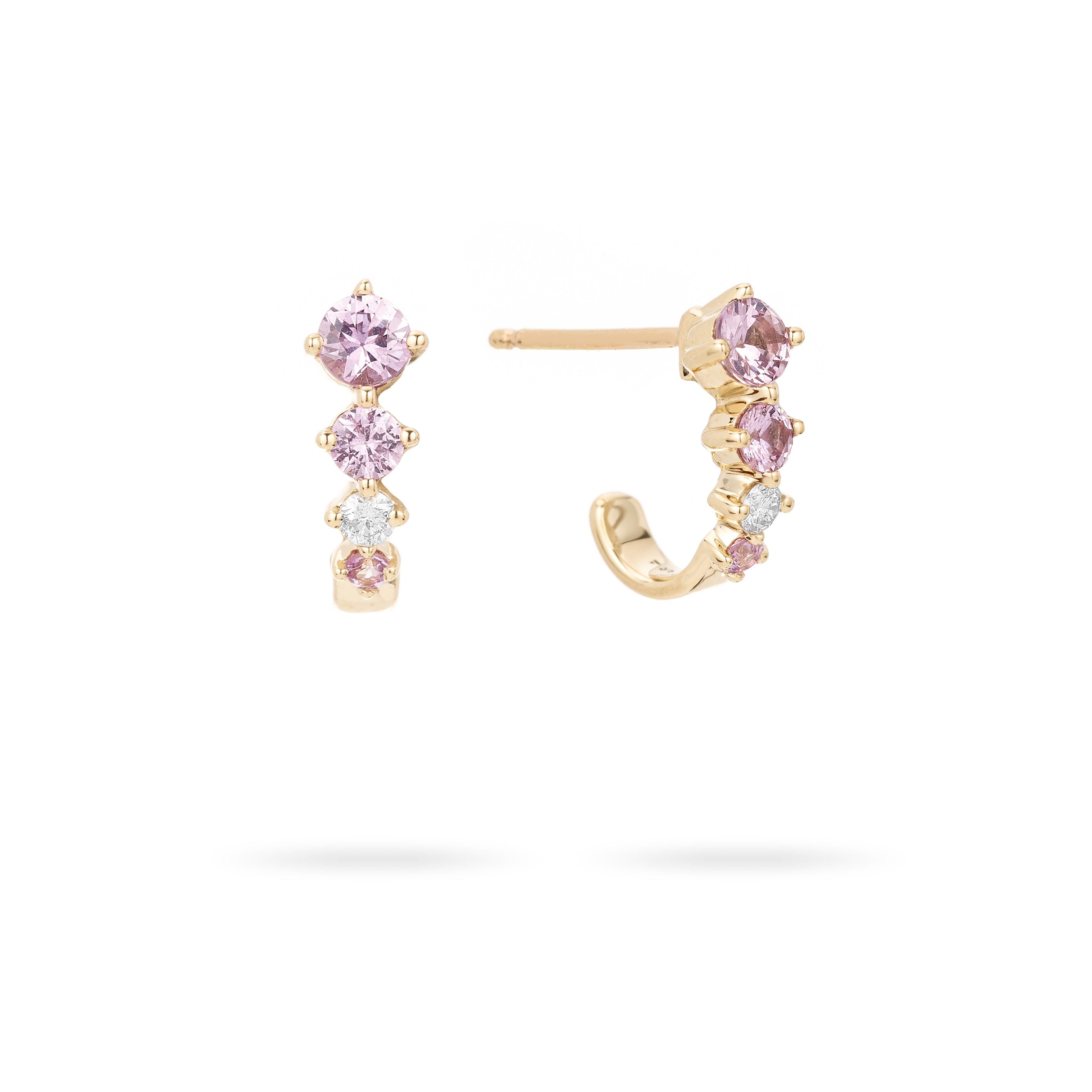 Pink Sapphire + Diamond J Hoops