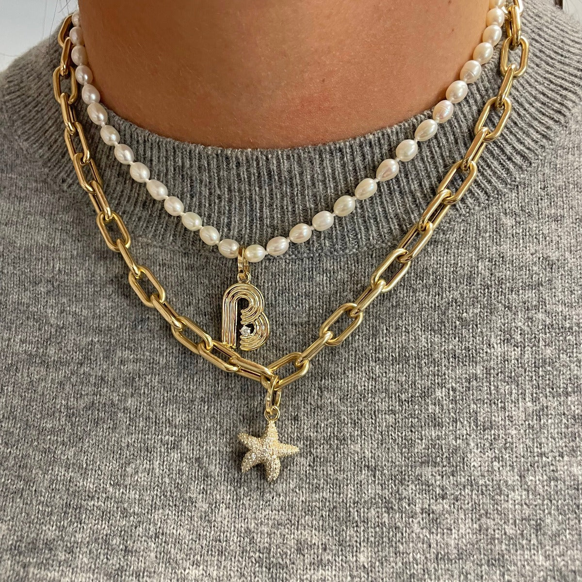 Chunky Seed Pearl Initial Necklace